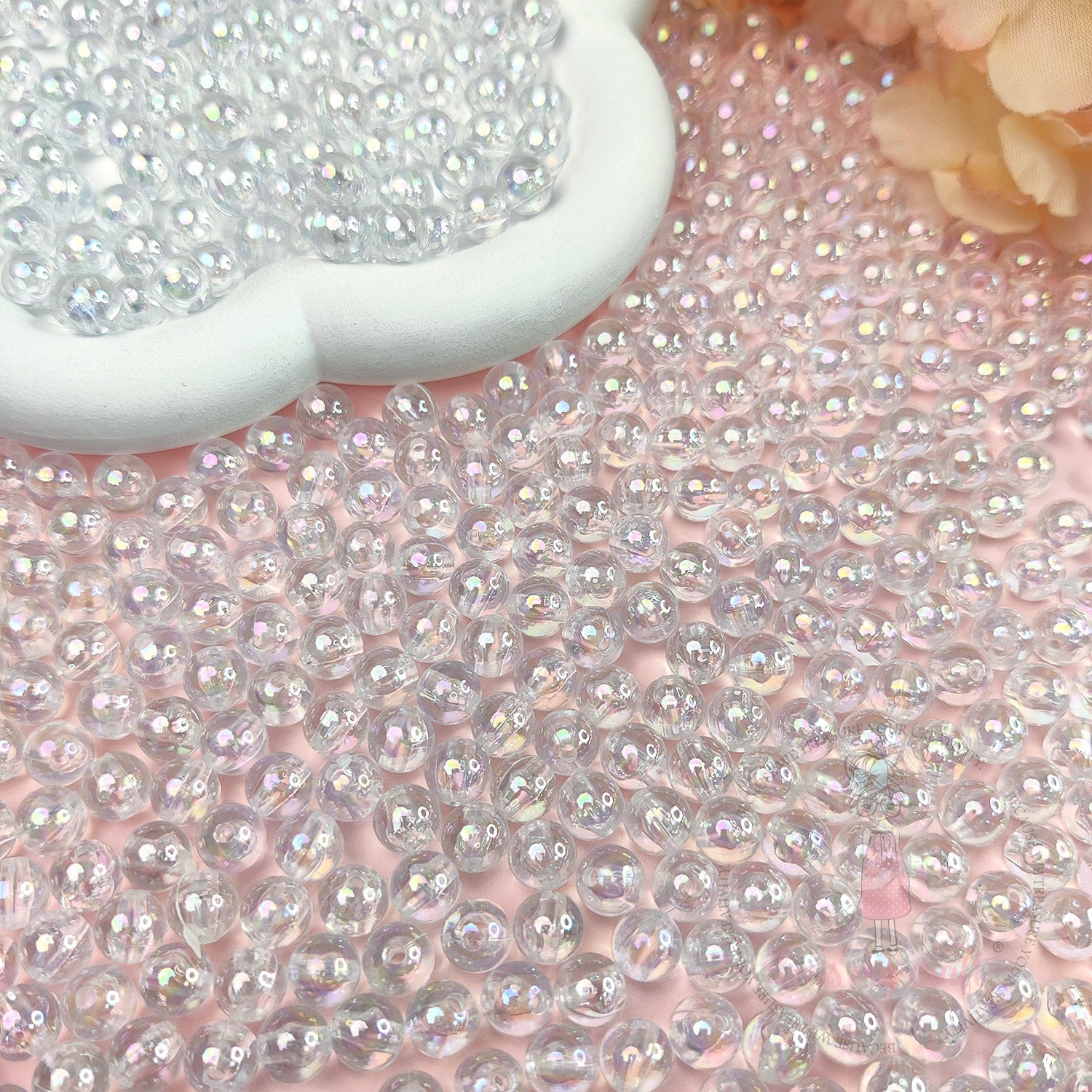Transparent Holographic Acrylic Beads - 8 MM