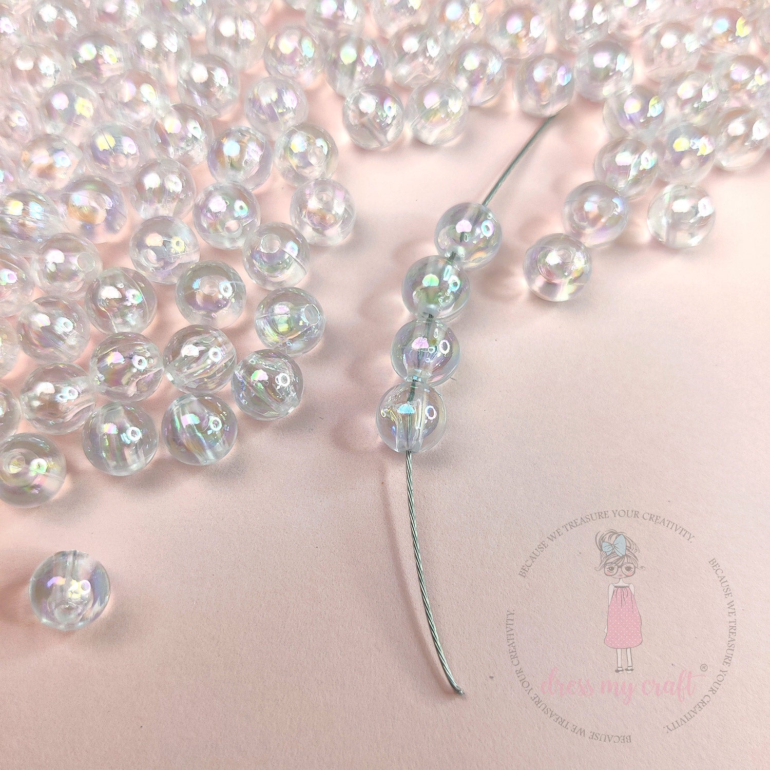 Transparent Holographic Acrylic Beads - 8 MM