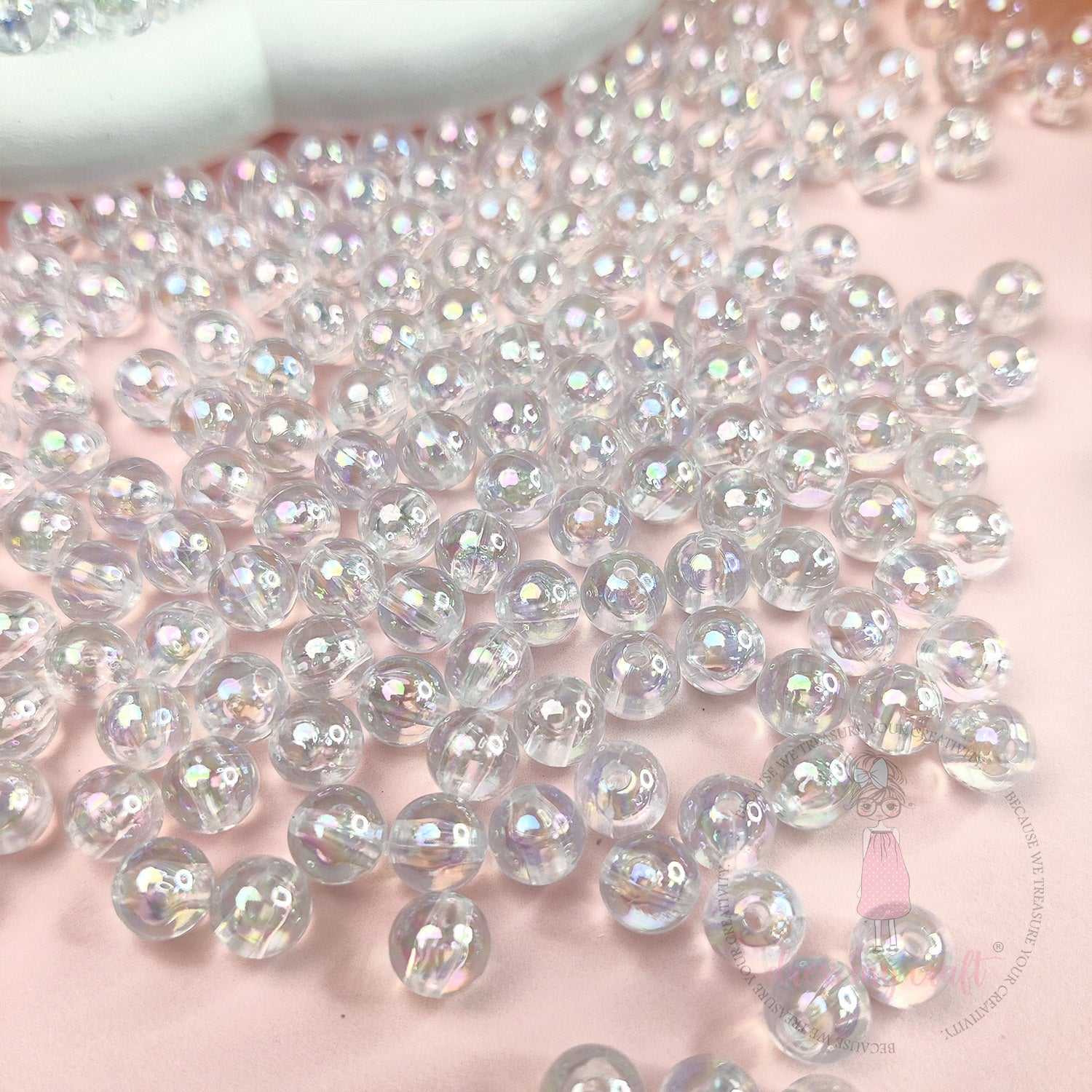 Transparent Holographic Acrylic Beads - 8 MM