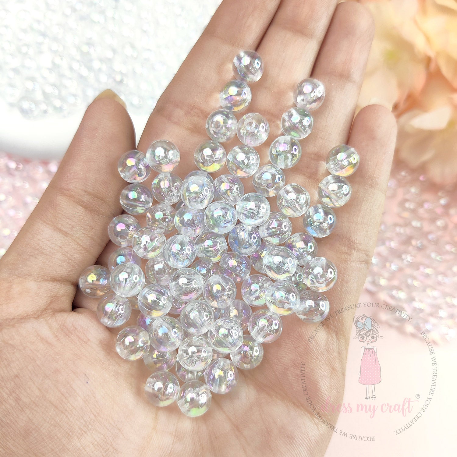 Transparent Holographic Acrylic Beads - 8 MM