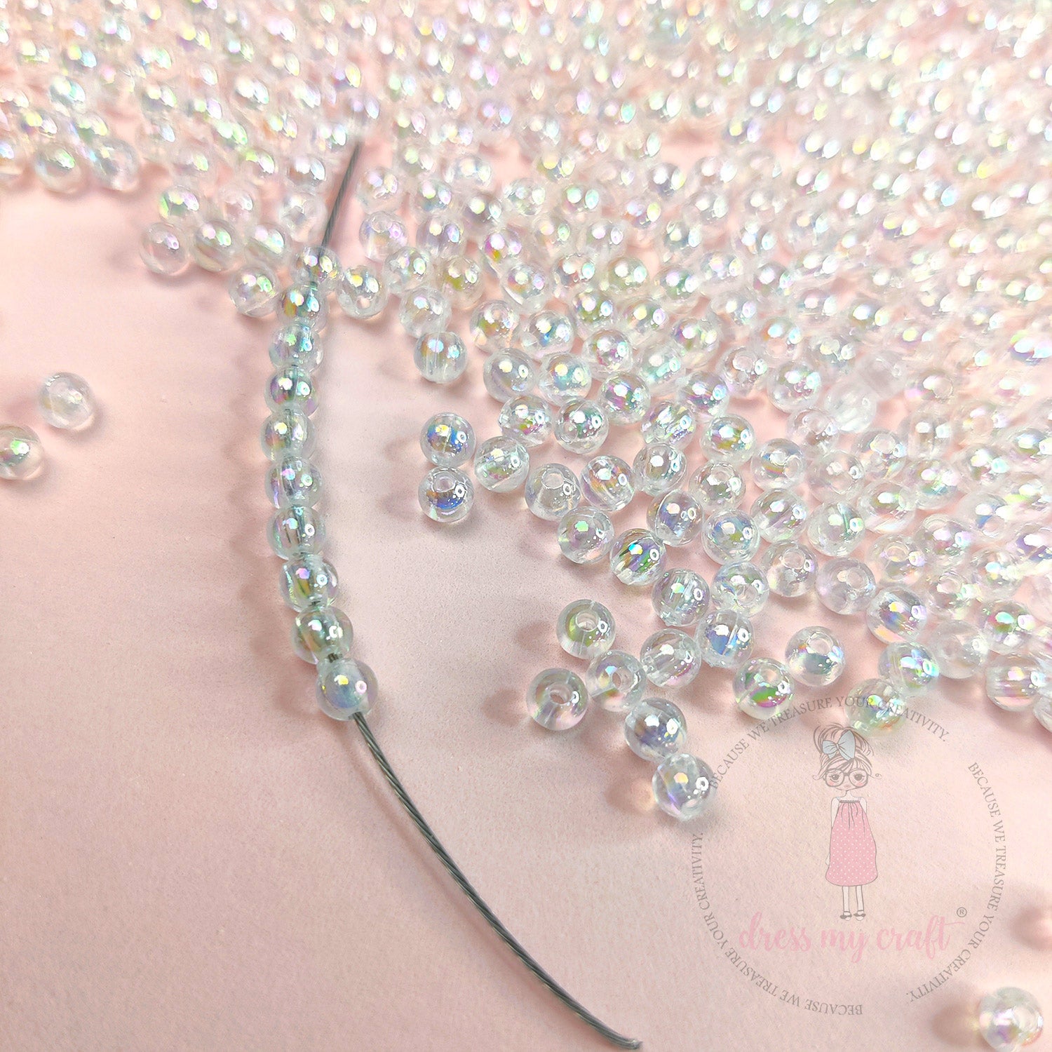 Transparent Holographic Acrylic Beads - 4 MM