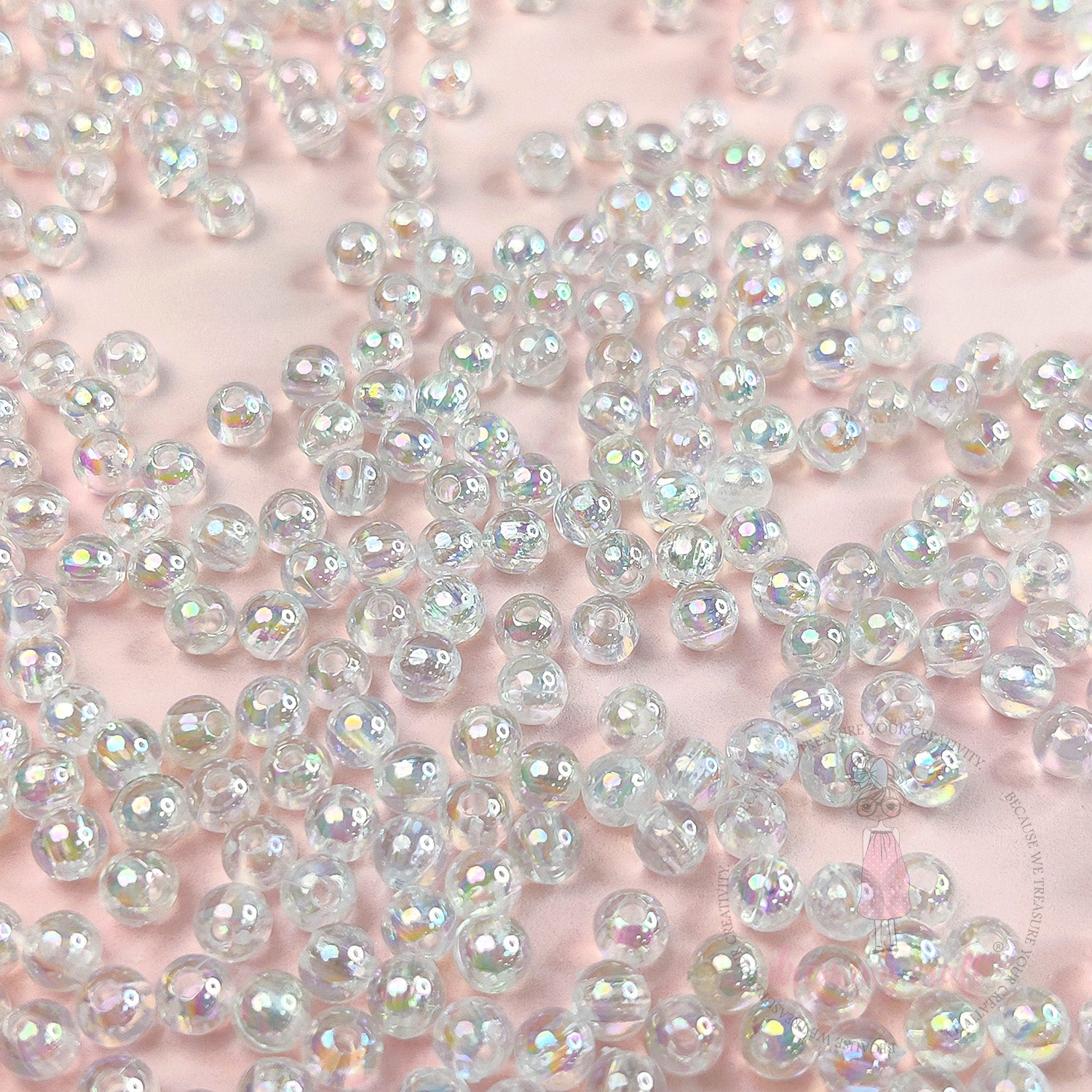 Transparent Holographic Acrylic Beads - 4 MM