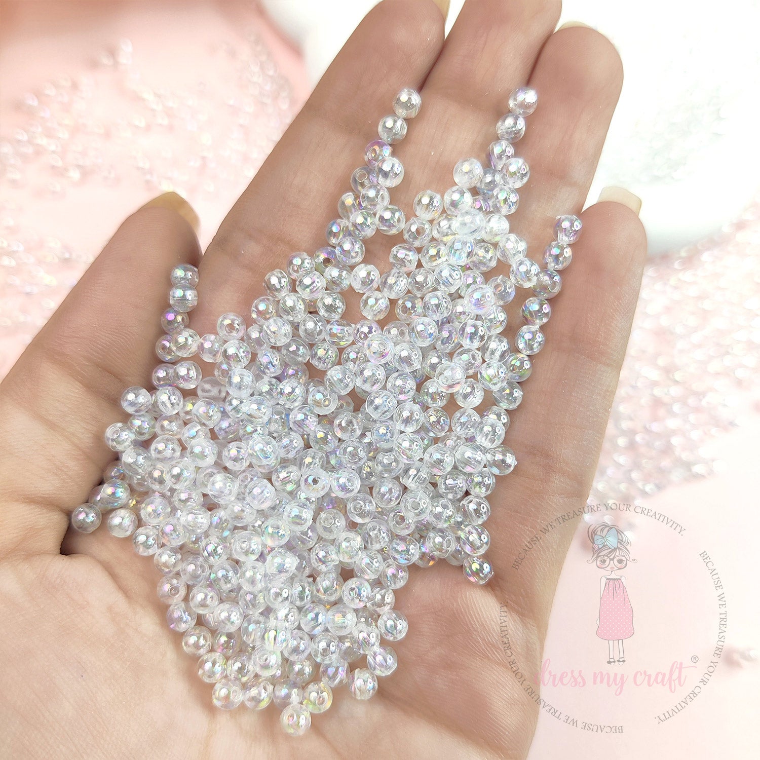 Transparent Holographic Acrylic Beads - 4 MM