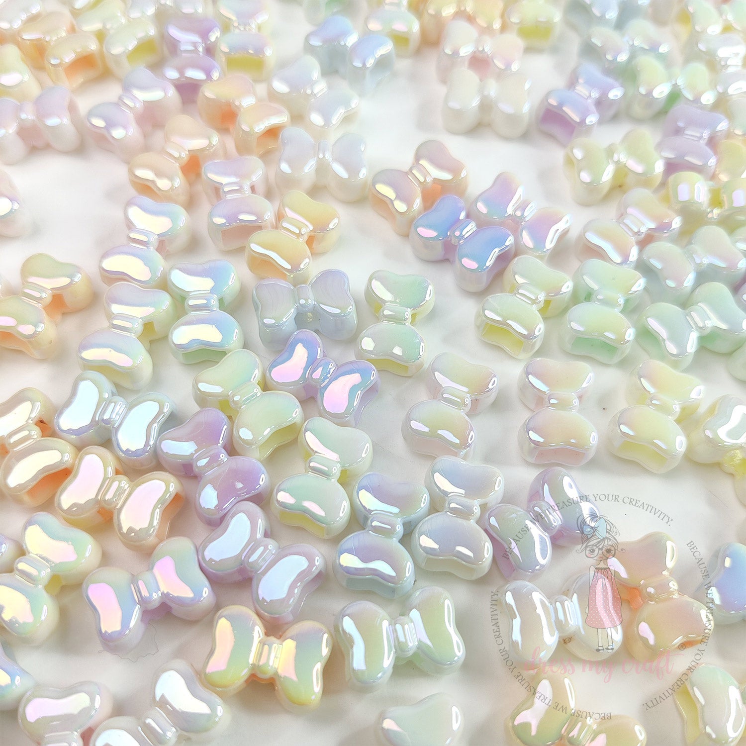 Pastel Holographic Shiny Bow Beads