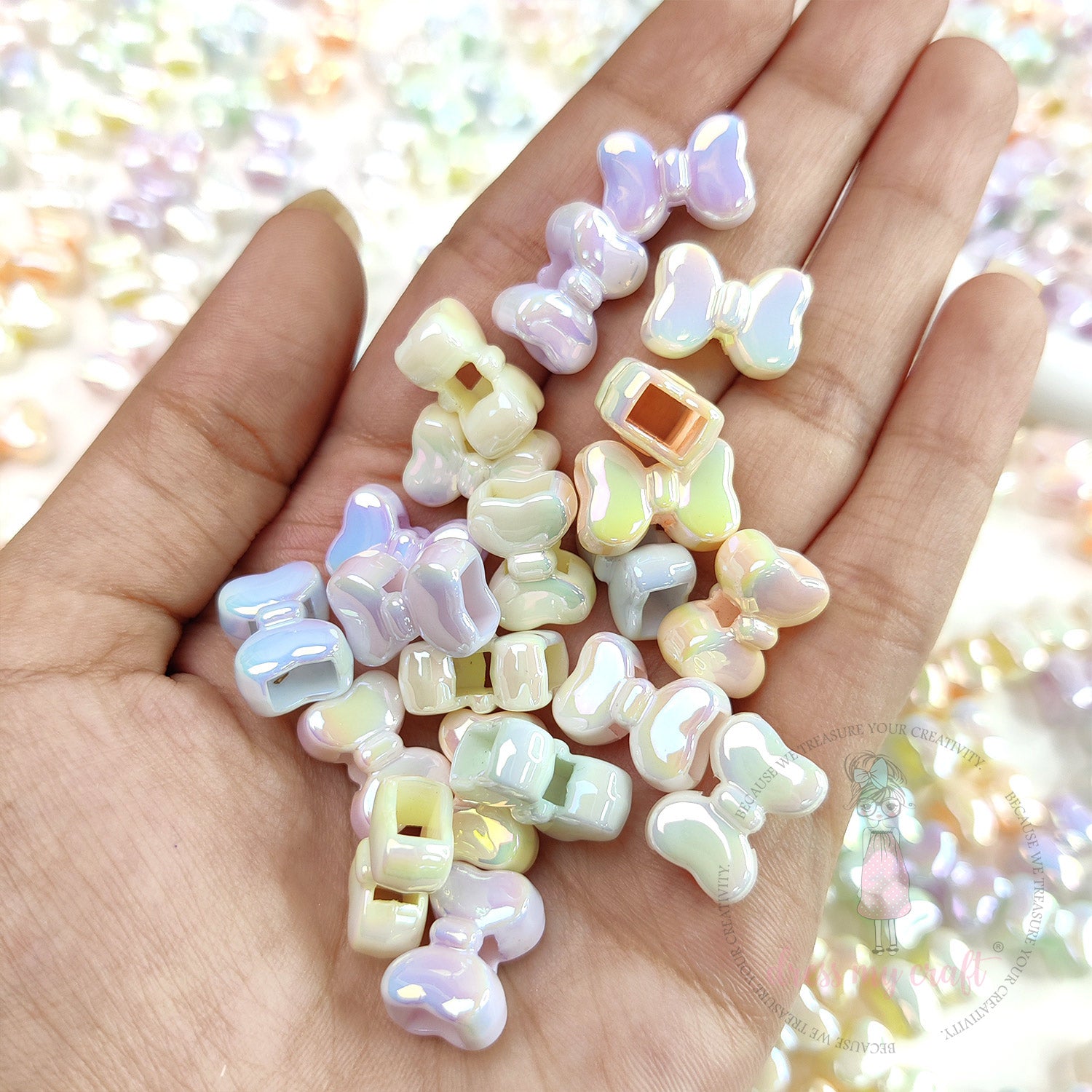 Pastel Holographic Shiny Bow Beads