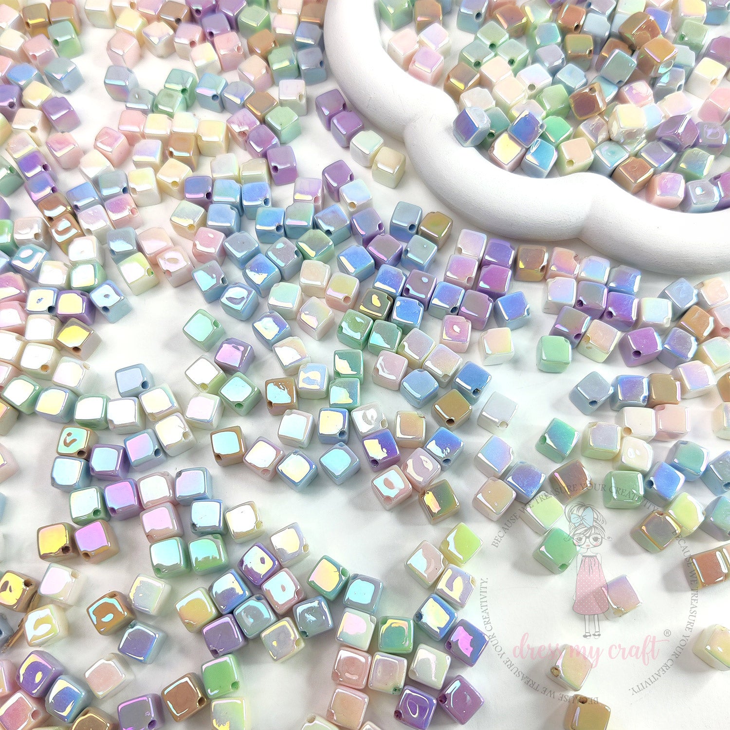 Pastel Holographic Square Beads