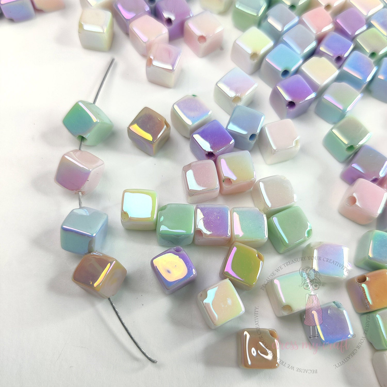 Pastel Holographic Square Beads