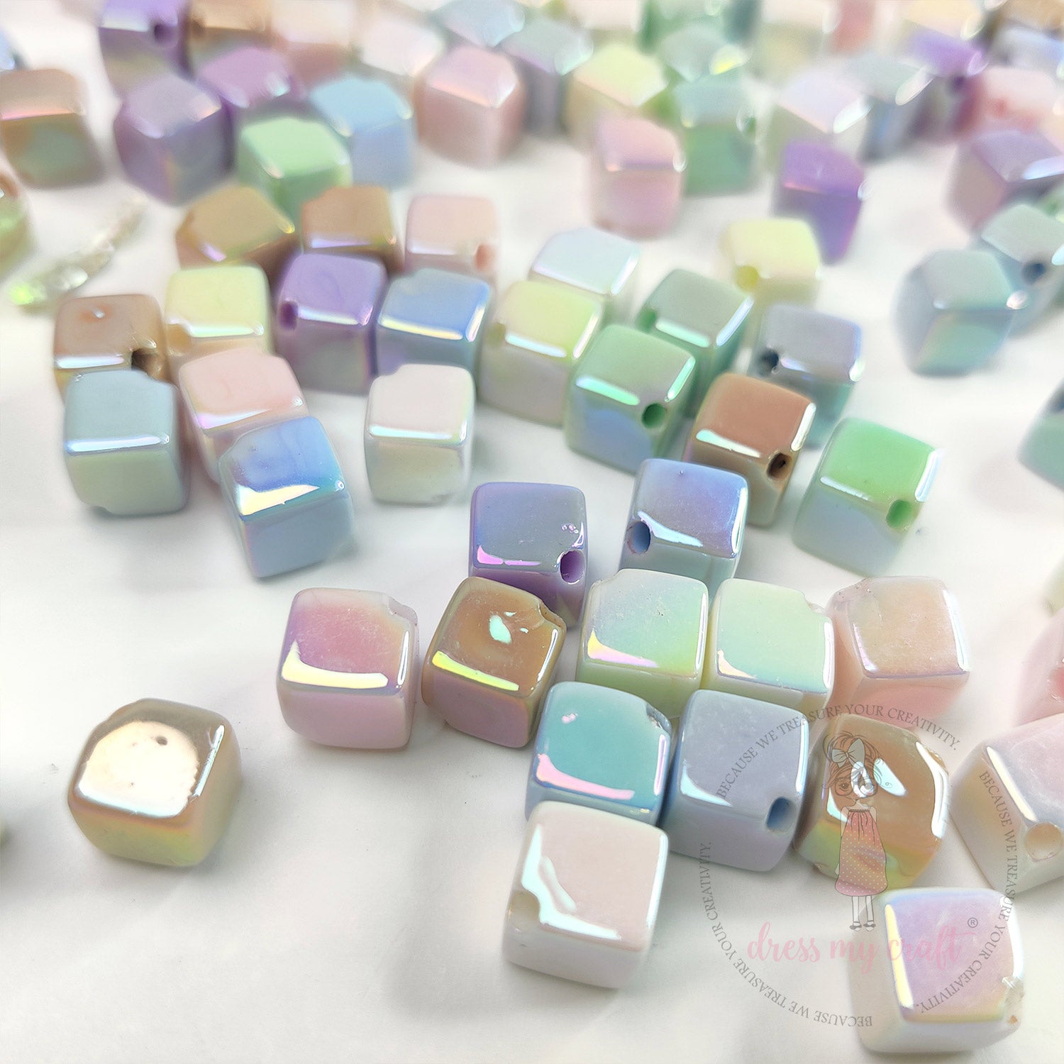 Pastel Holographic Square Beads
