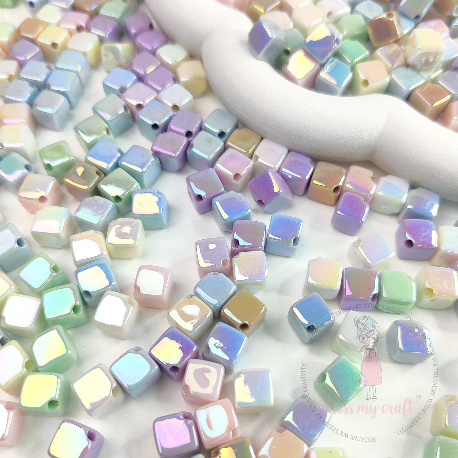 Pastel Holographic Square Beads