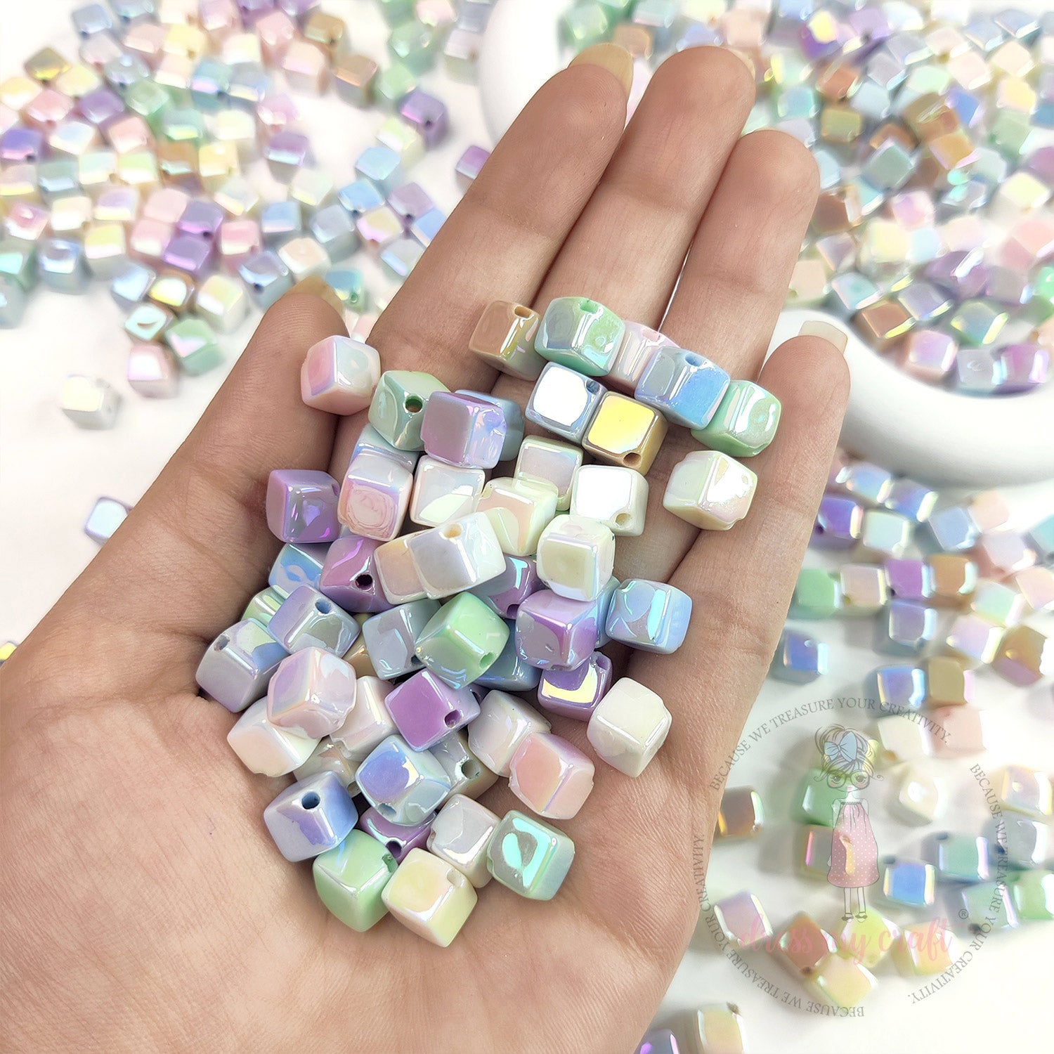 Pastel Holographic Square Beads