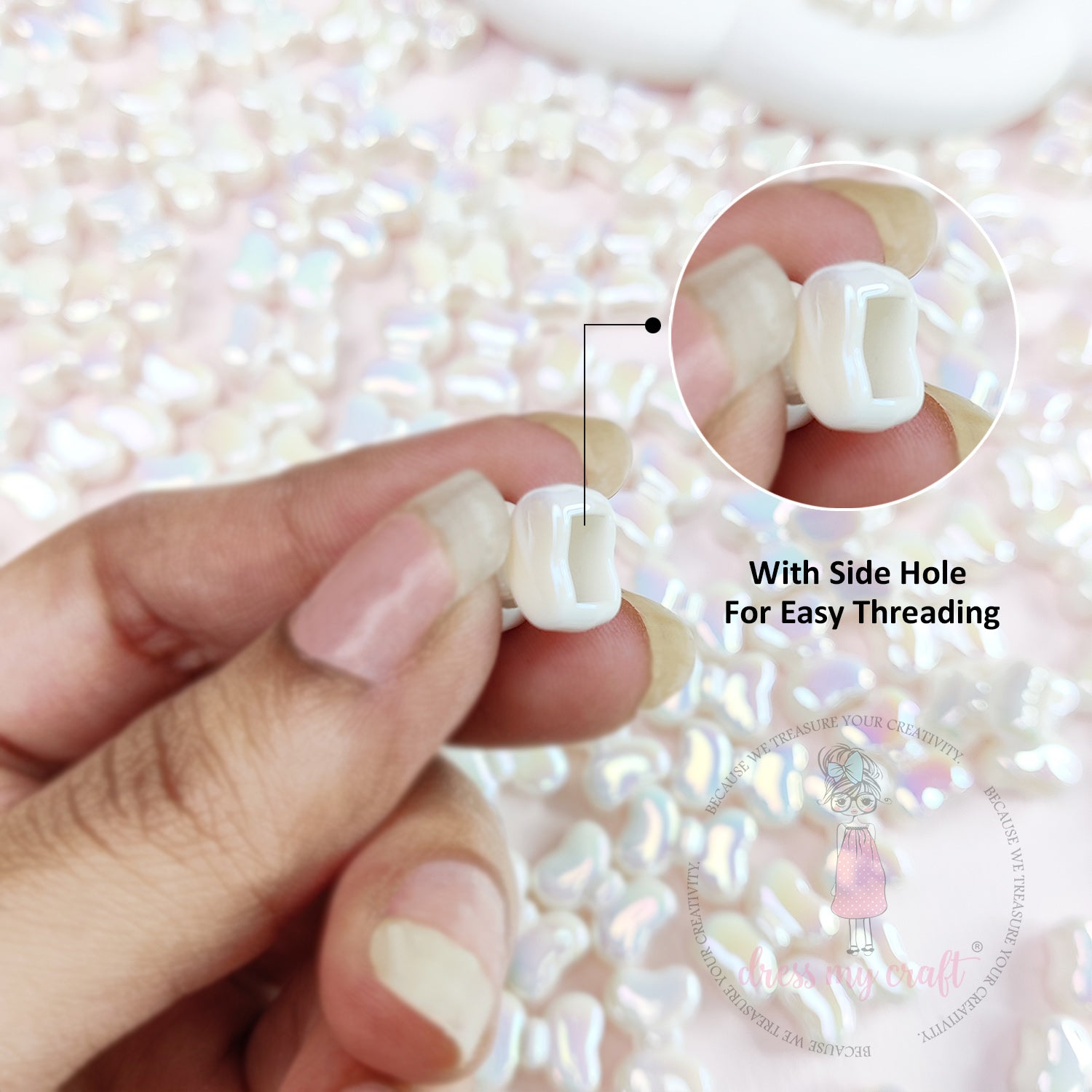 Pastel Holographic Shiny Bow Beads - White