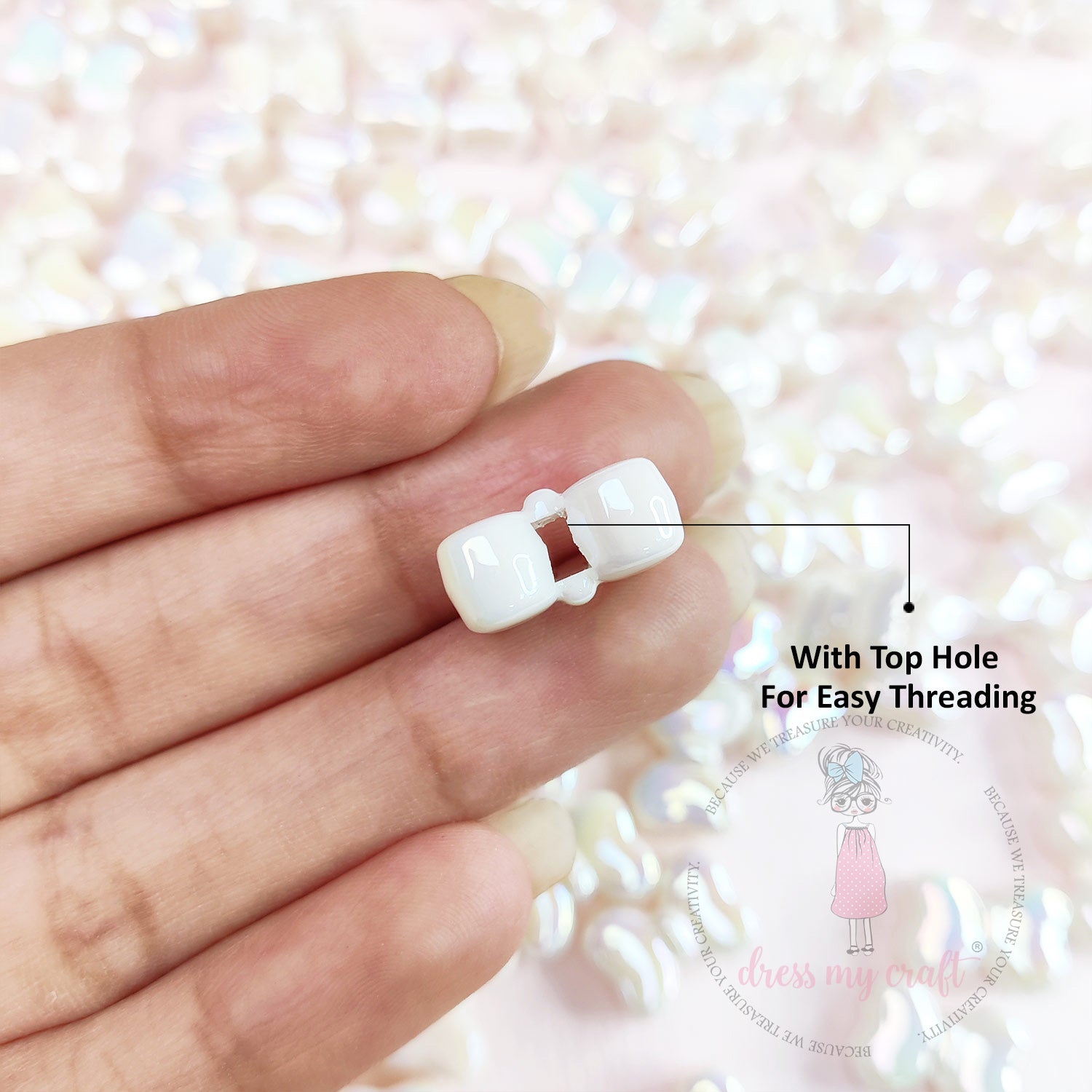 Pastel Holographic Shiny Bow Beads - White