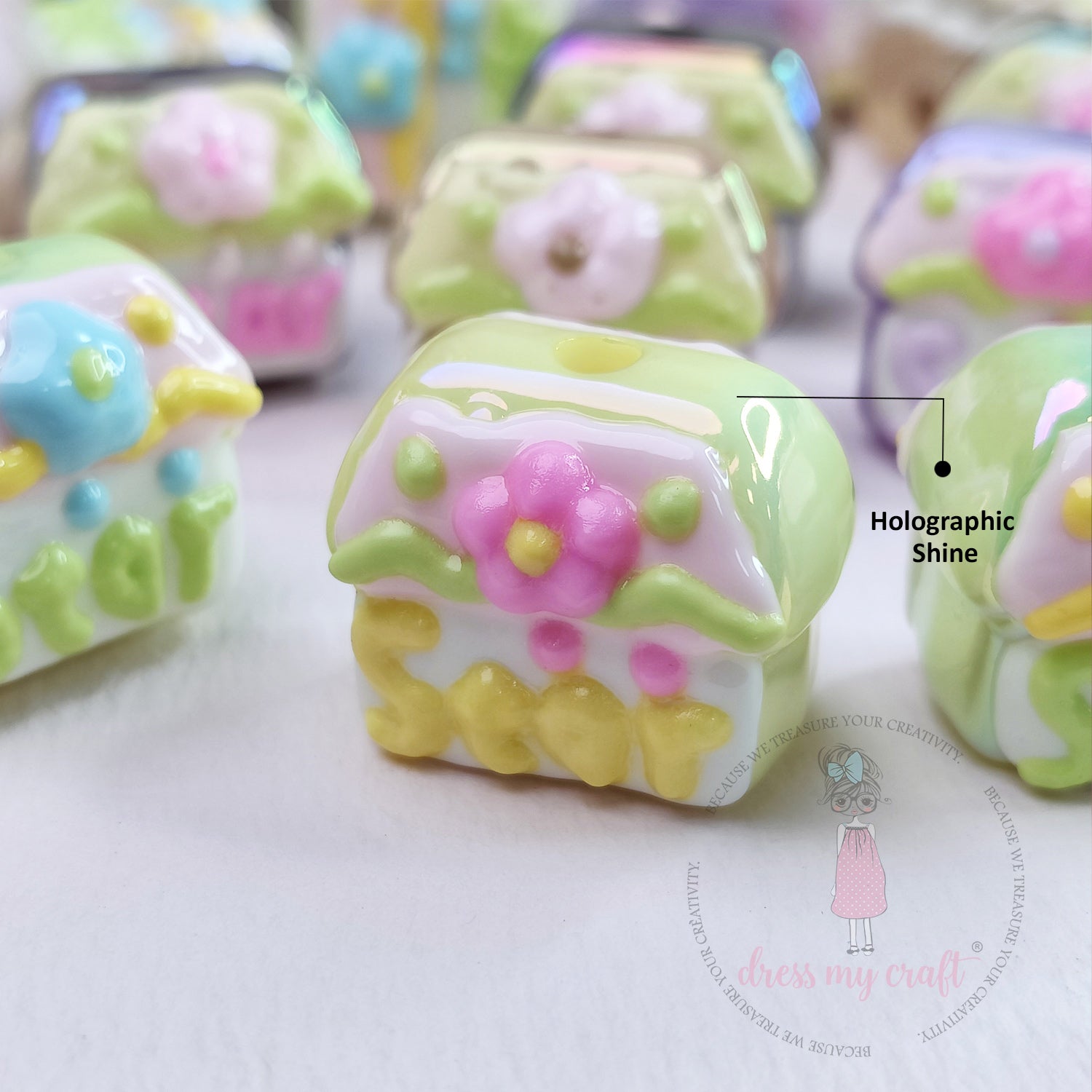 Holographic Hand Painted Hut Beads