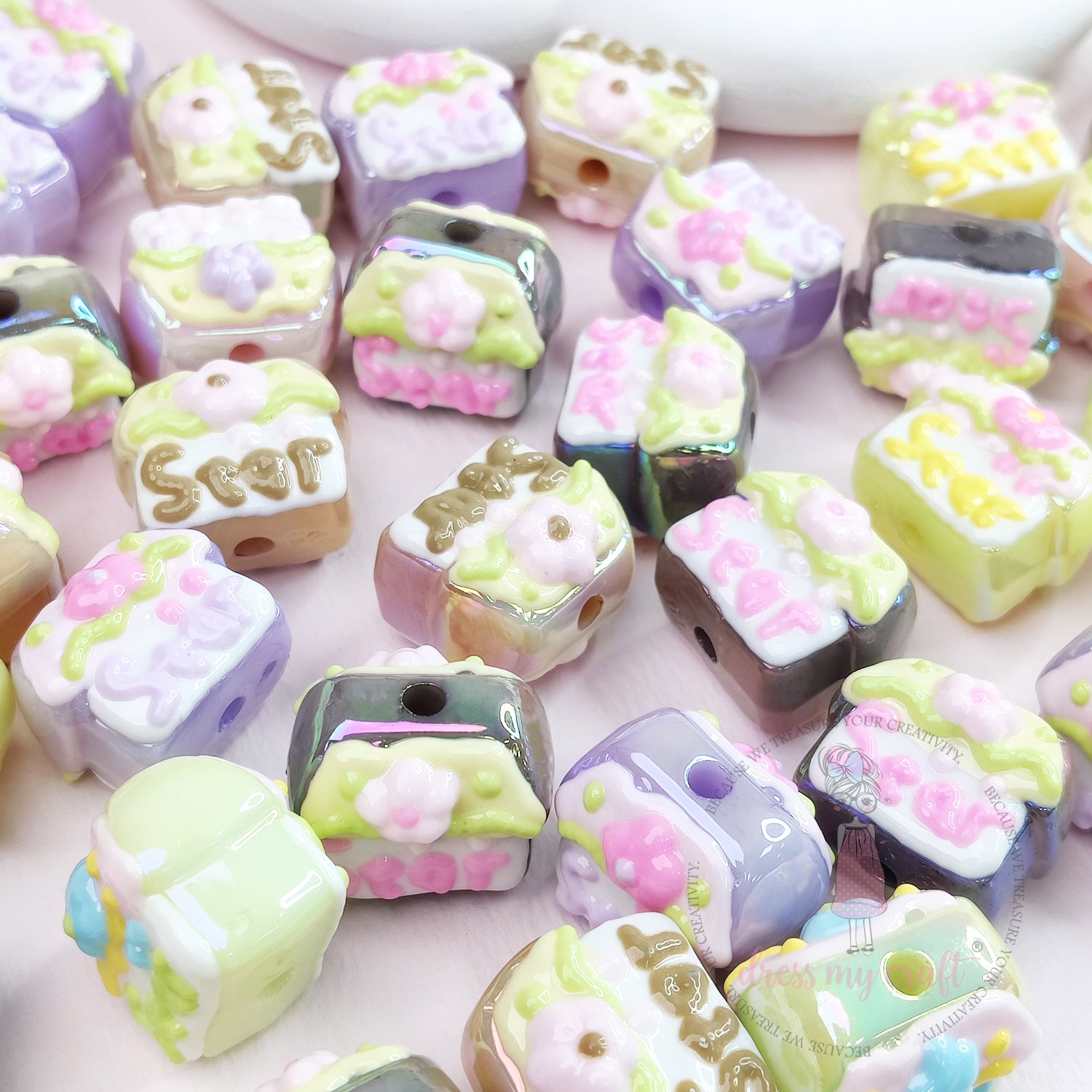 Holographic Hand Painted Hut Beads