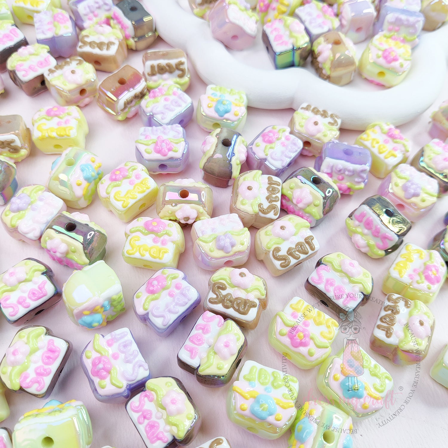 Holographic Hand Painted Hut Beads