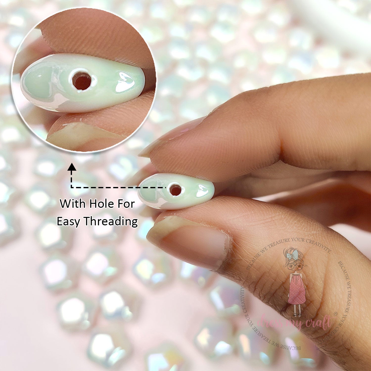 Holographic Star Beads - White