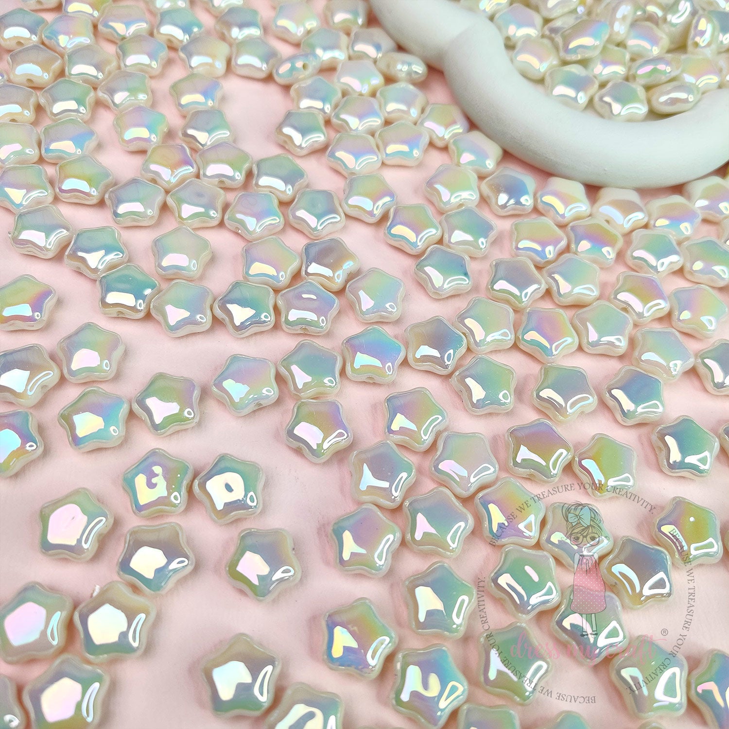 Holographic Star Beads - White