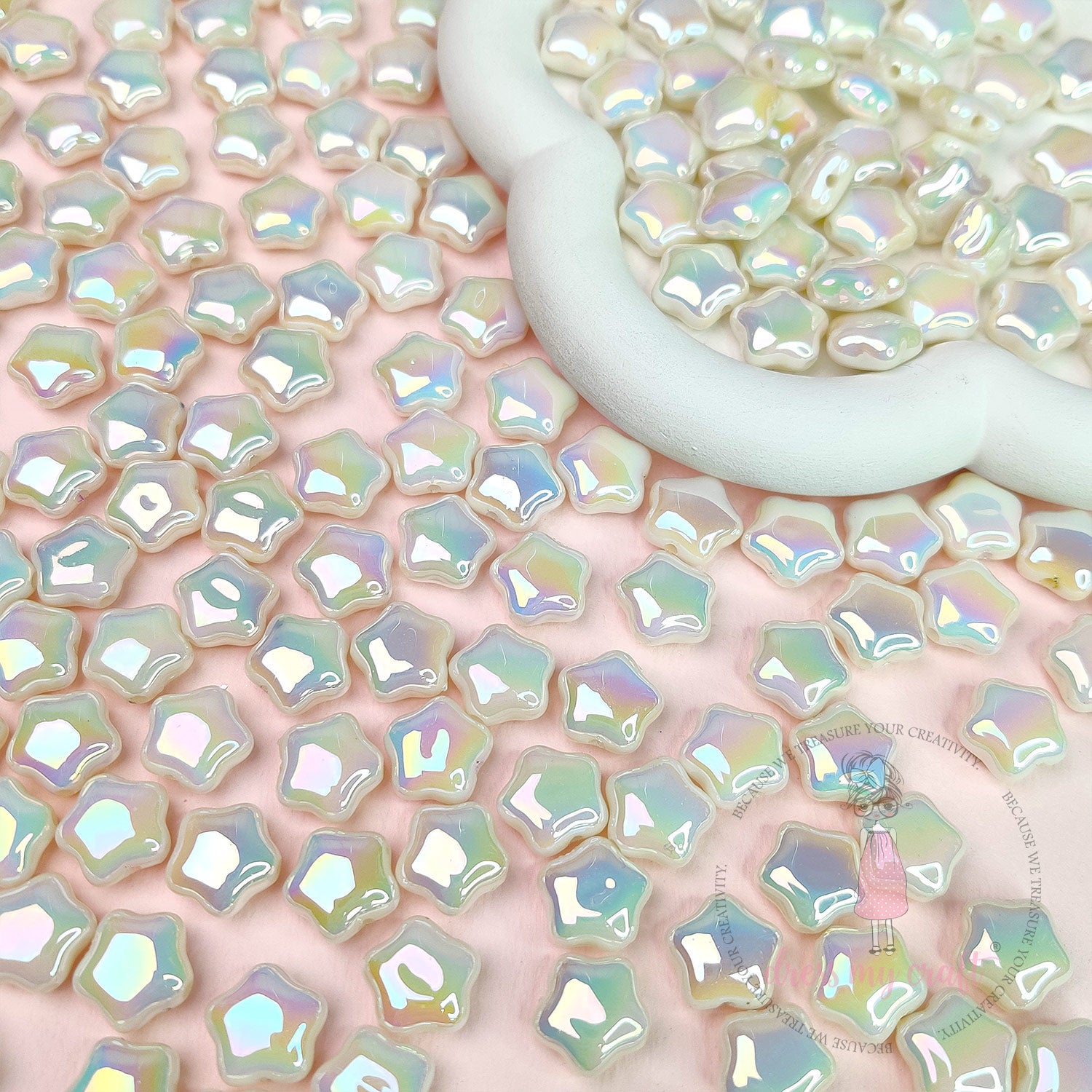 Holographic Star Beads - White