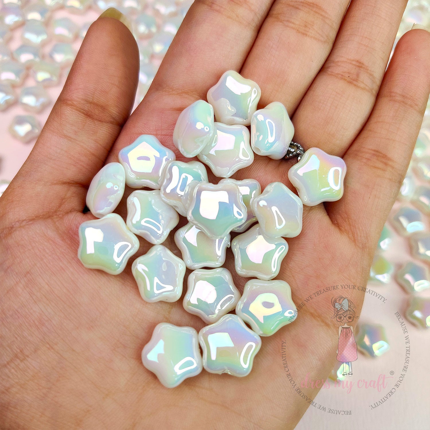 Holographic Star Beads - White