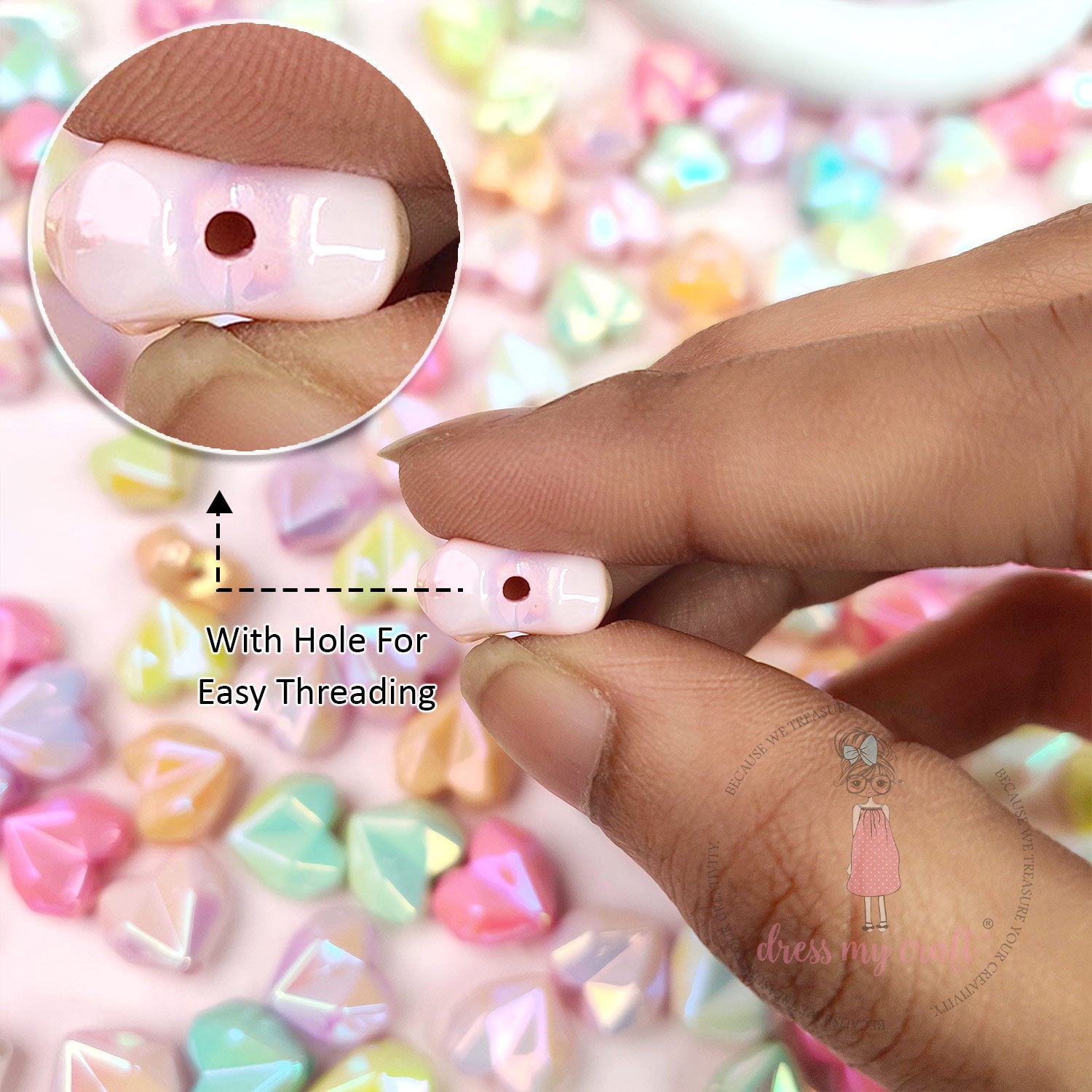 Holographic Prism Heart Beads