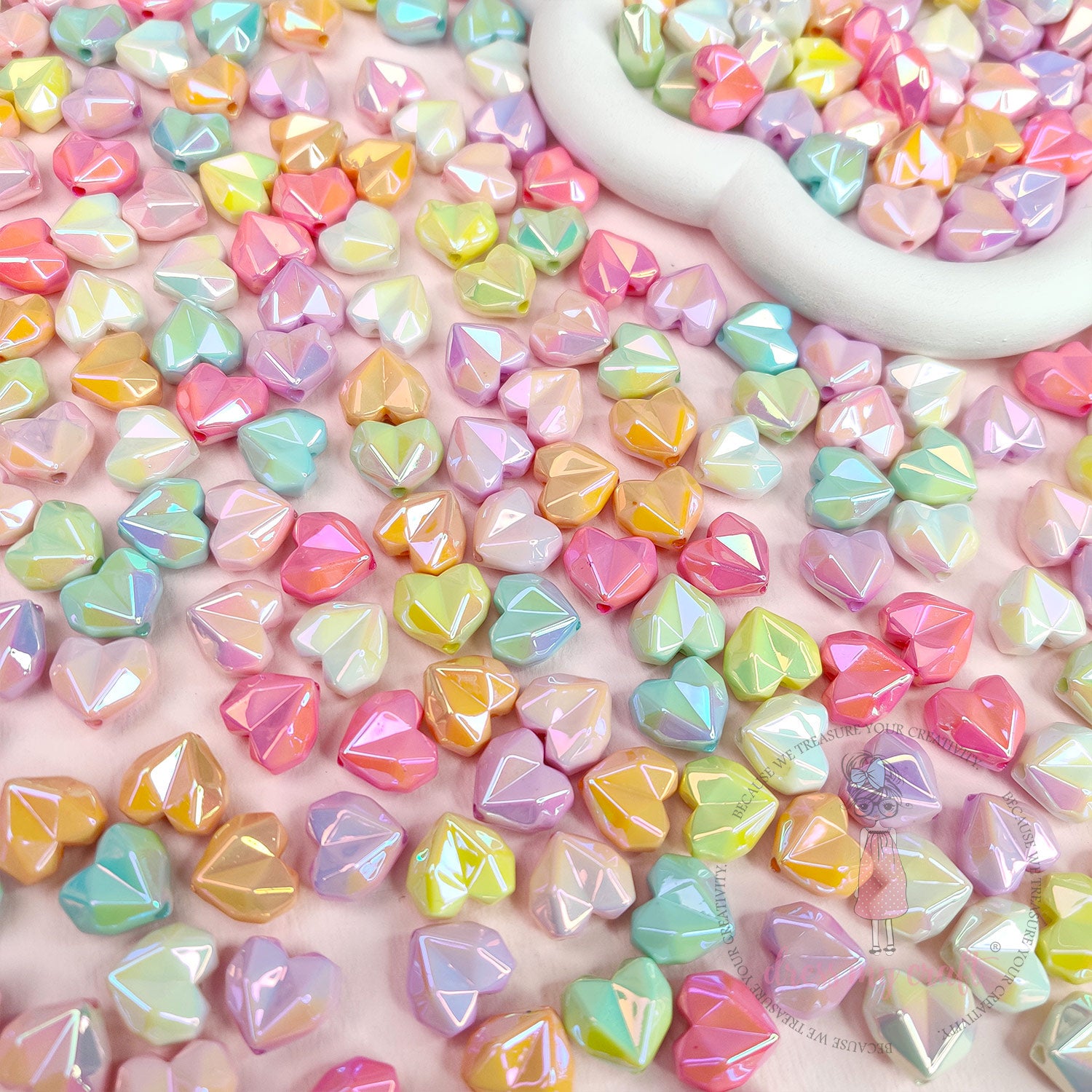 Holographic Prism Heart Beads