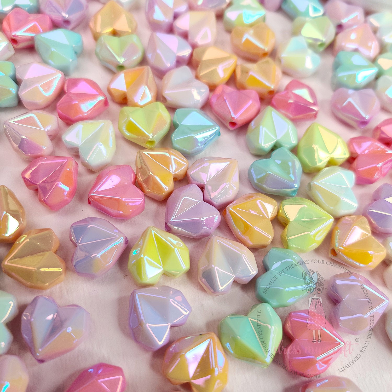 Holographic Prism Heart Beads