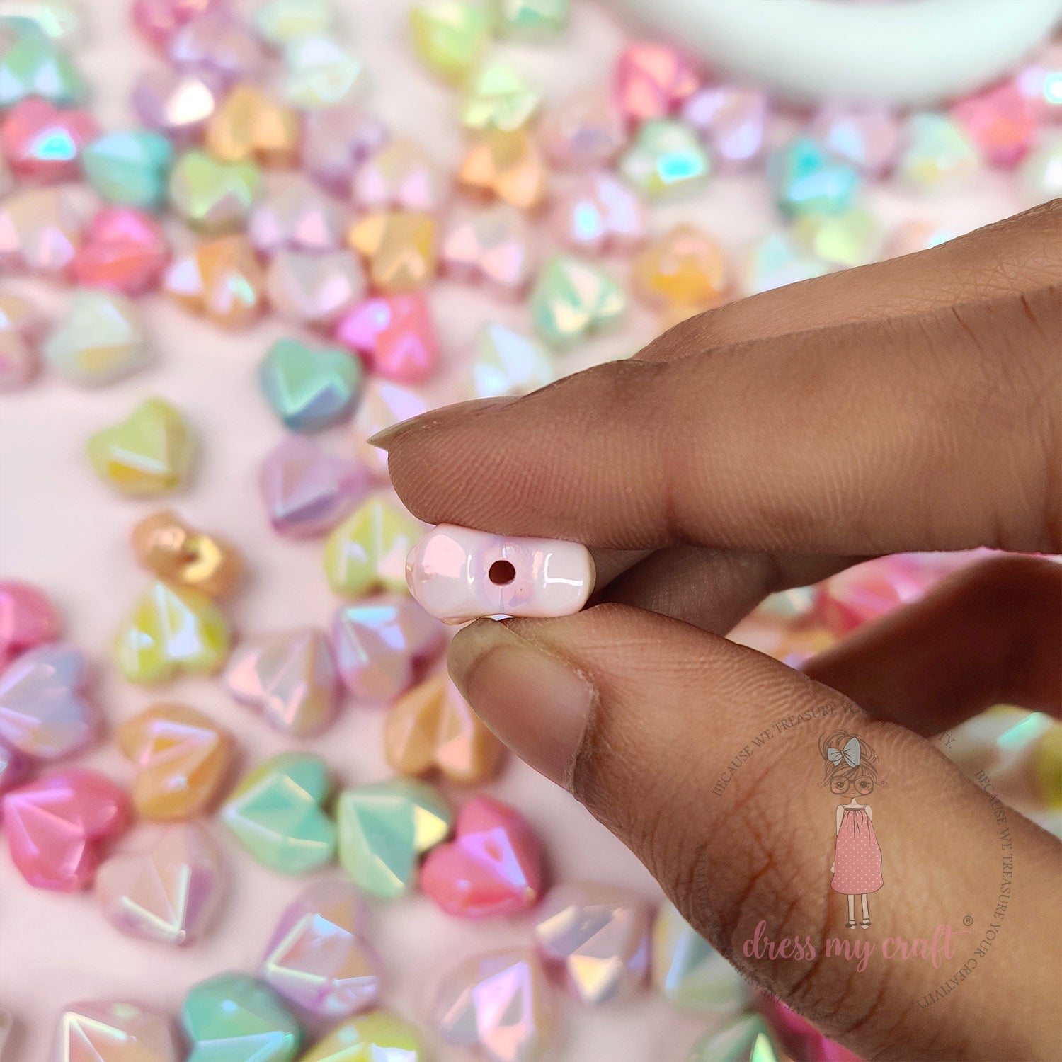 Holographic Prism Heart Beads