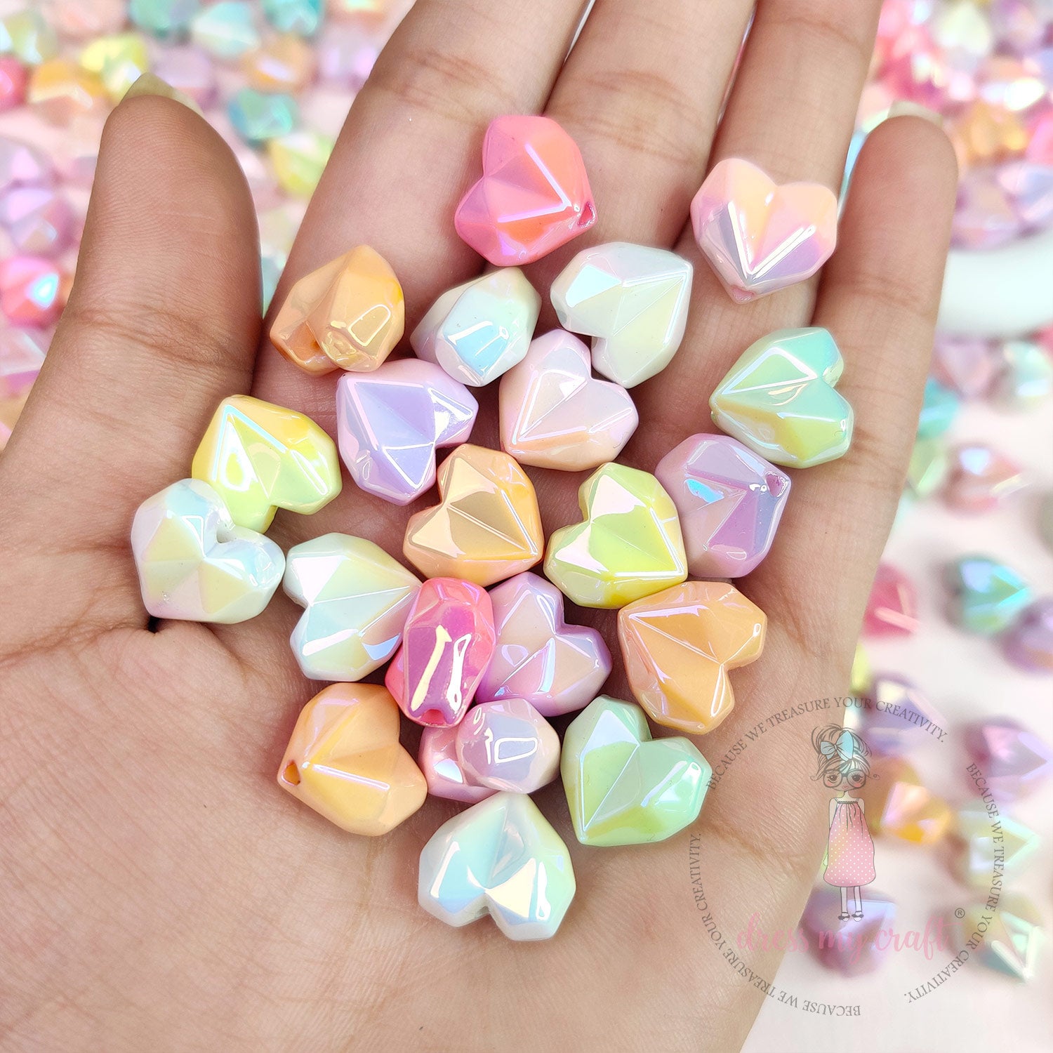 Holographic Prism Heart Beads
