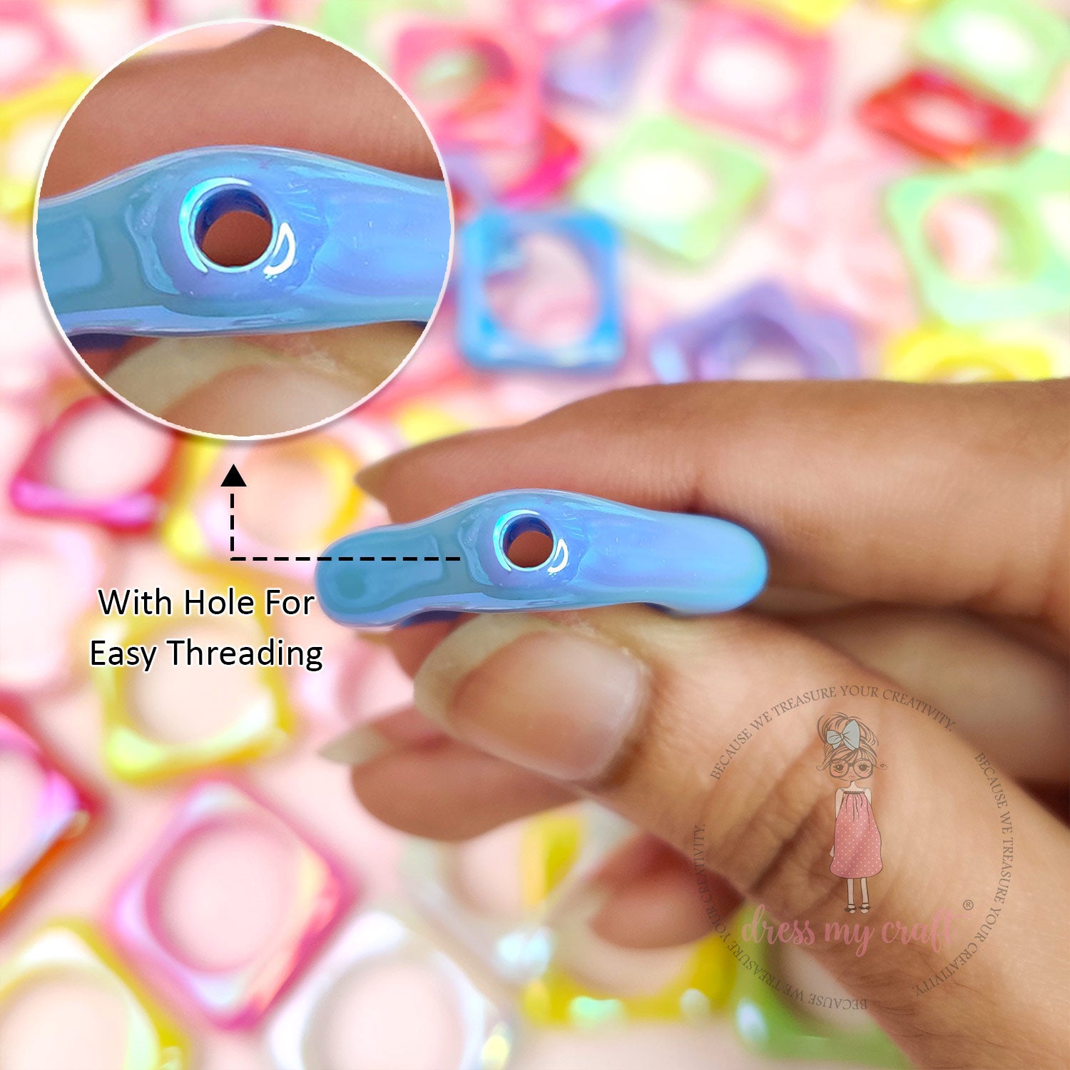 Holographic Square Frame Beads