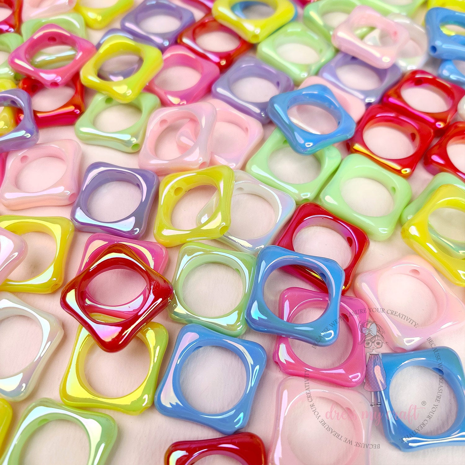 Holographic Square Frame Beads