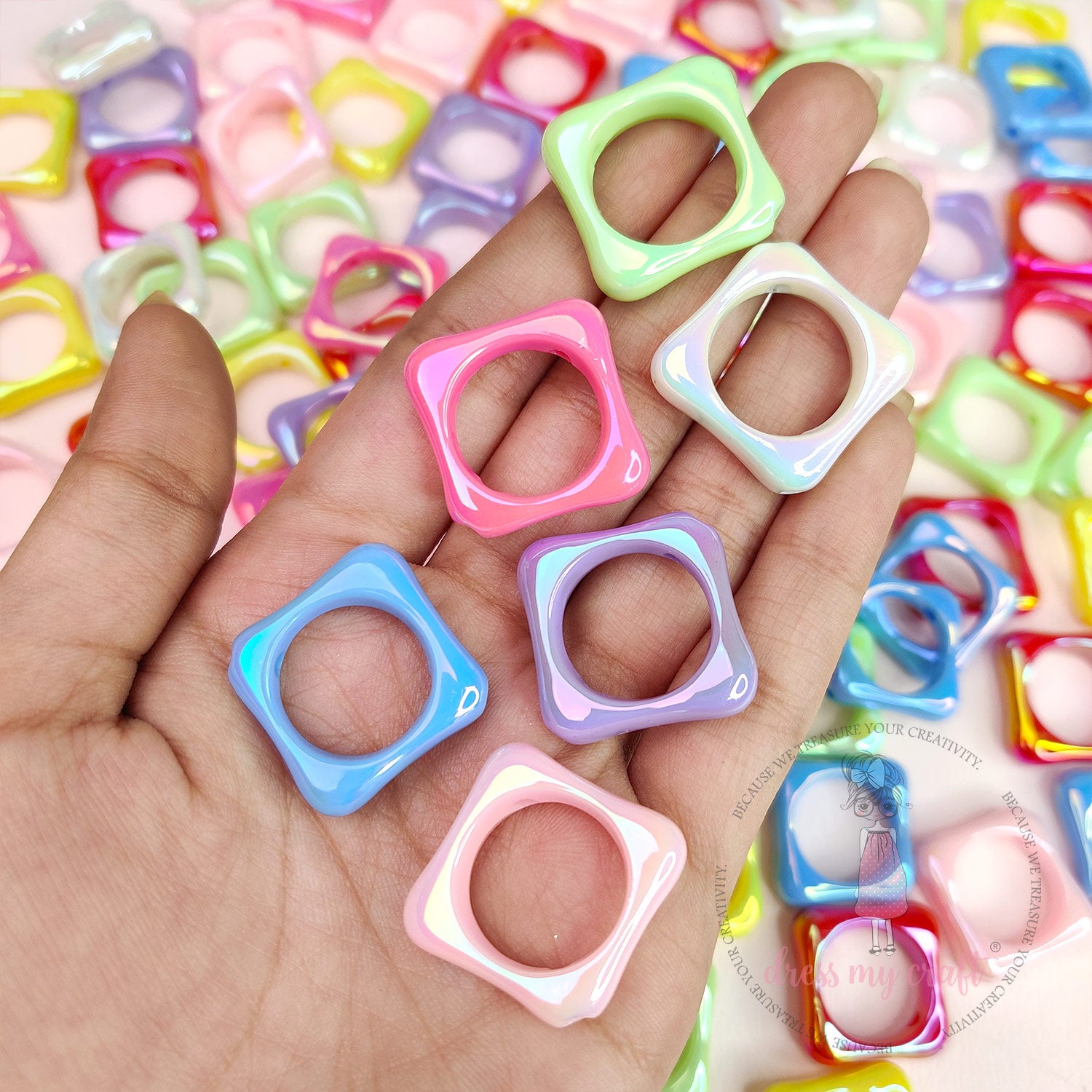 Holographic Square Frame Beads