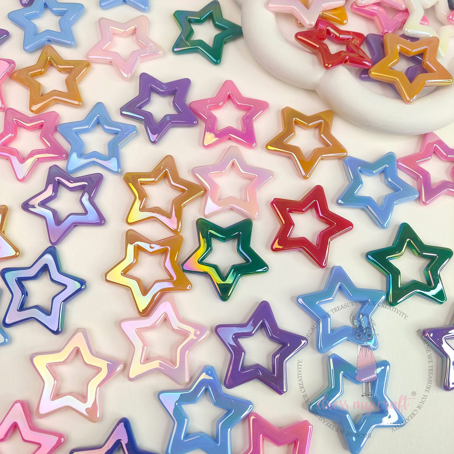 Holographic Star Frame Beads