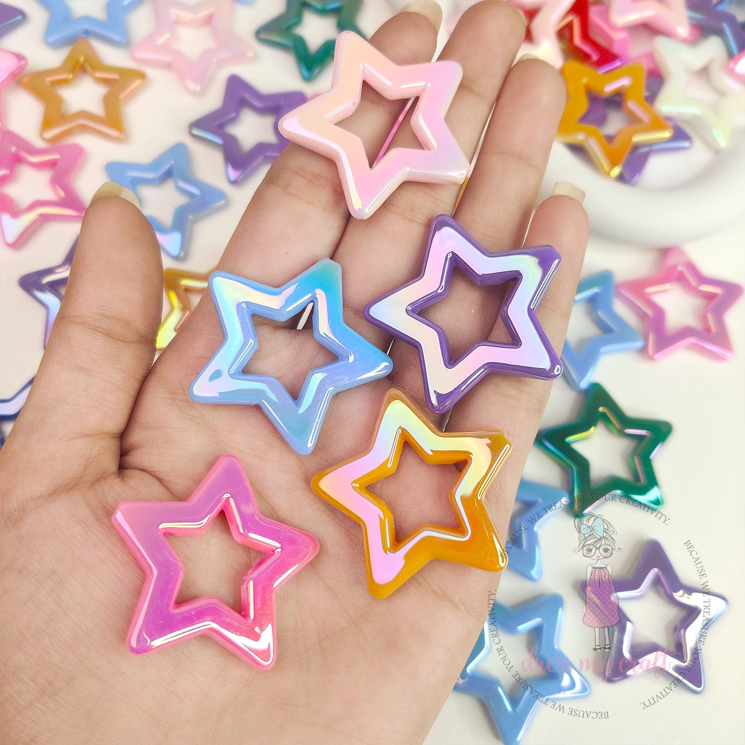 Holographic Star Frame Beads