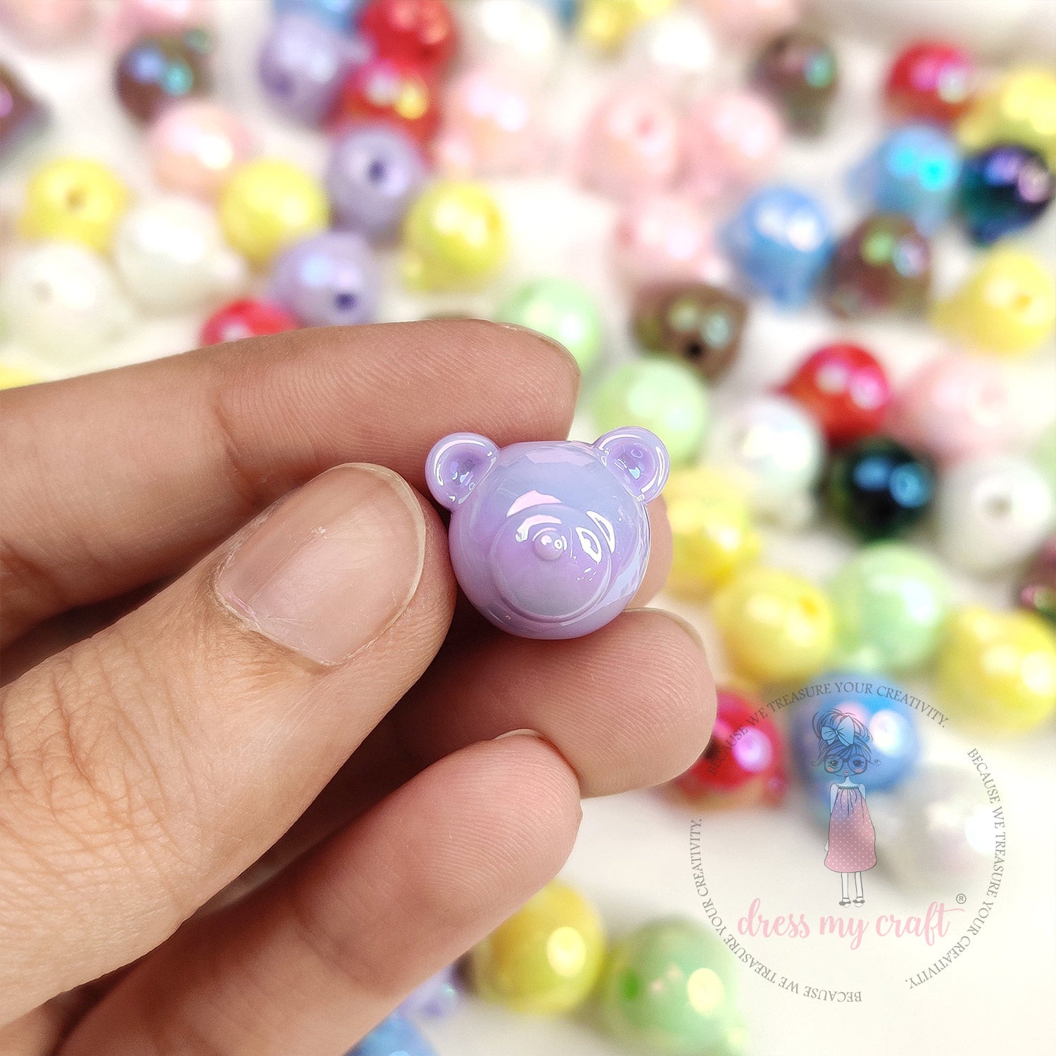 Holographic Bear Head Beads