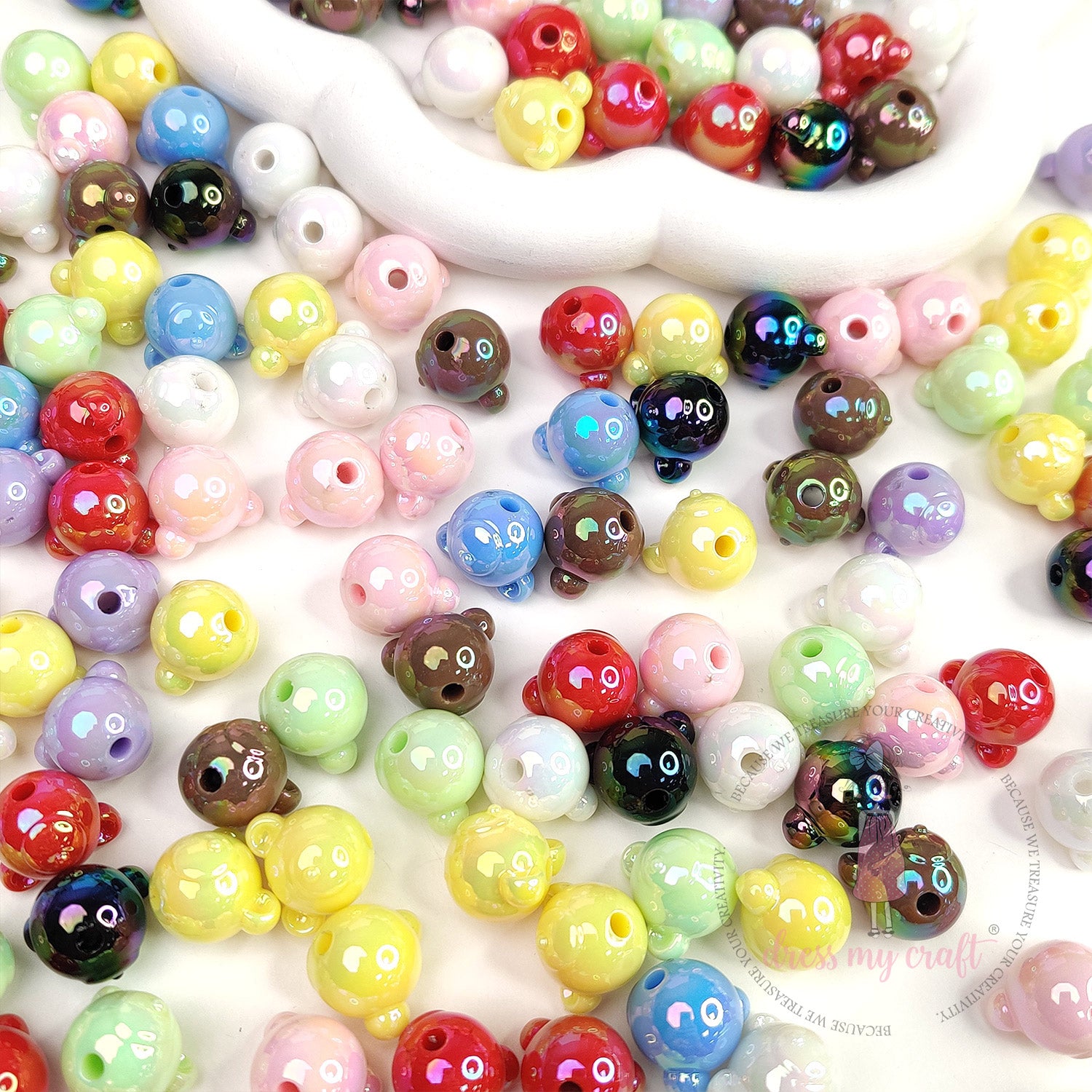 Holographic Bear Head Beads