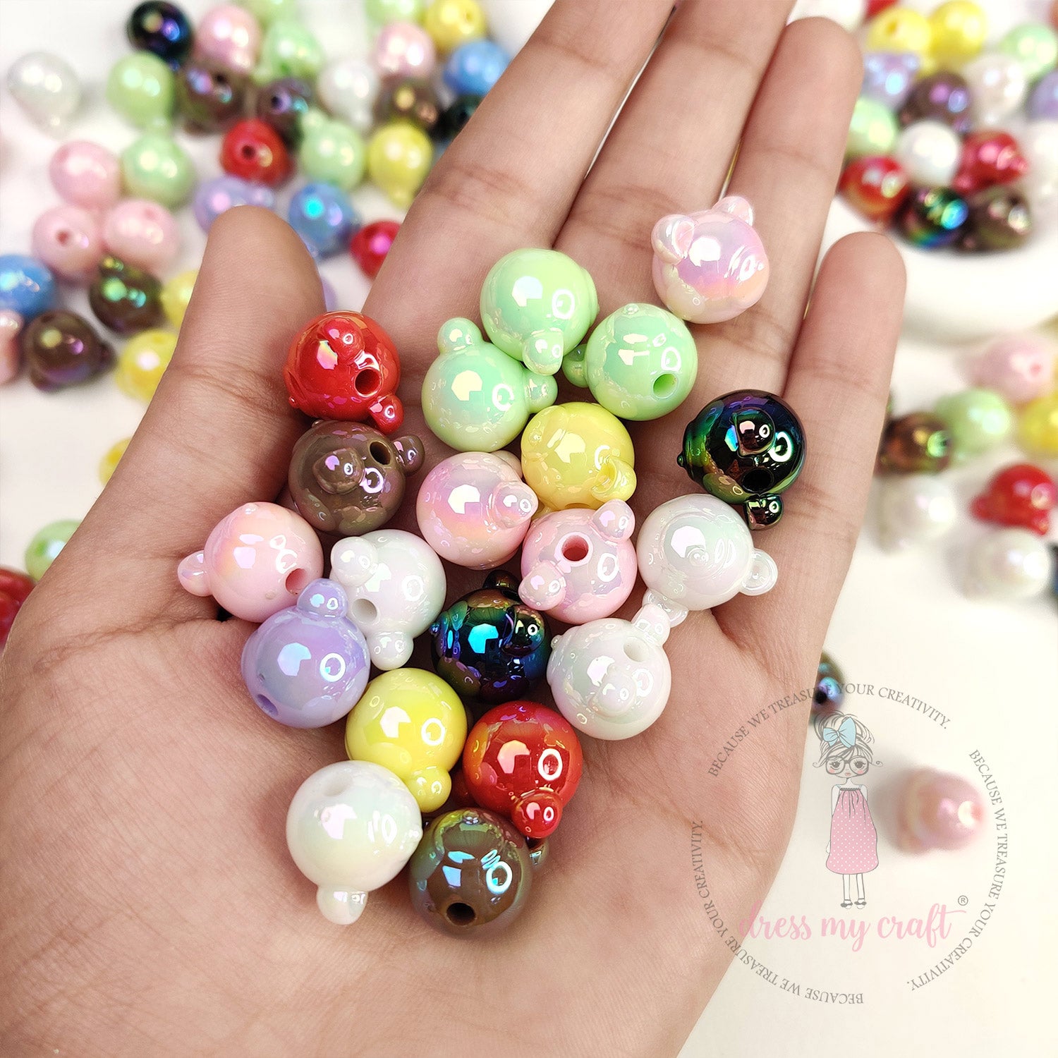 Holographic Bear Head Beads