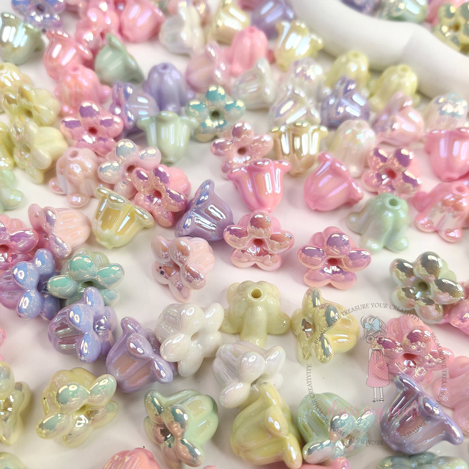 Holographic Crown Flower Beads