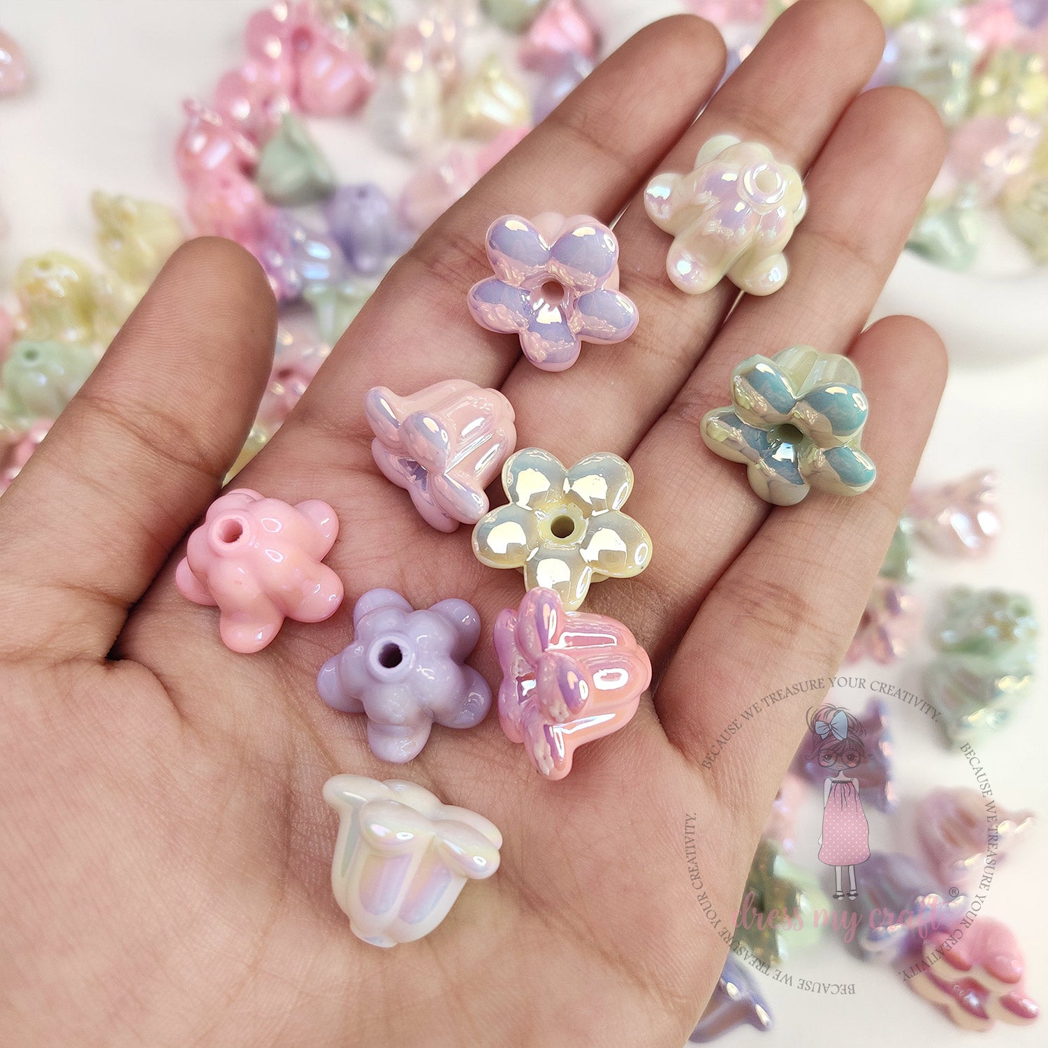 Holographic Crown Flower Beads