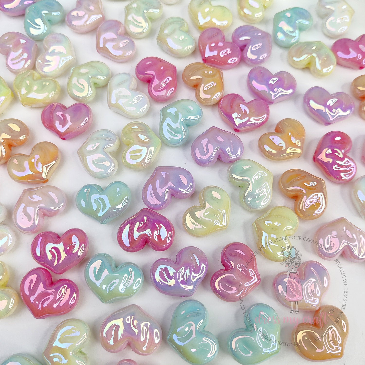 Holographic Curvy Heart Beads