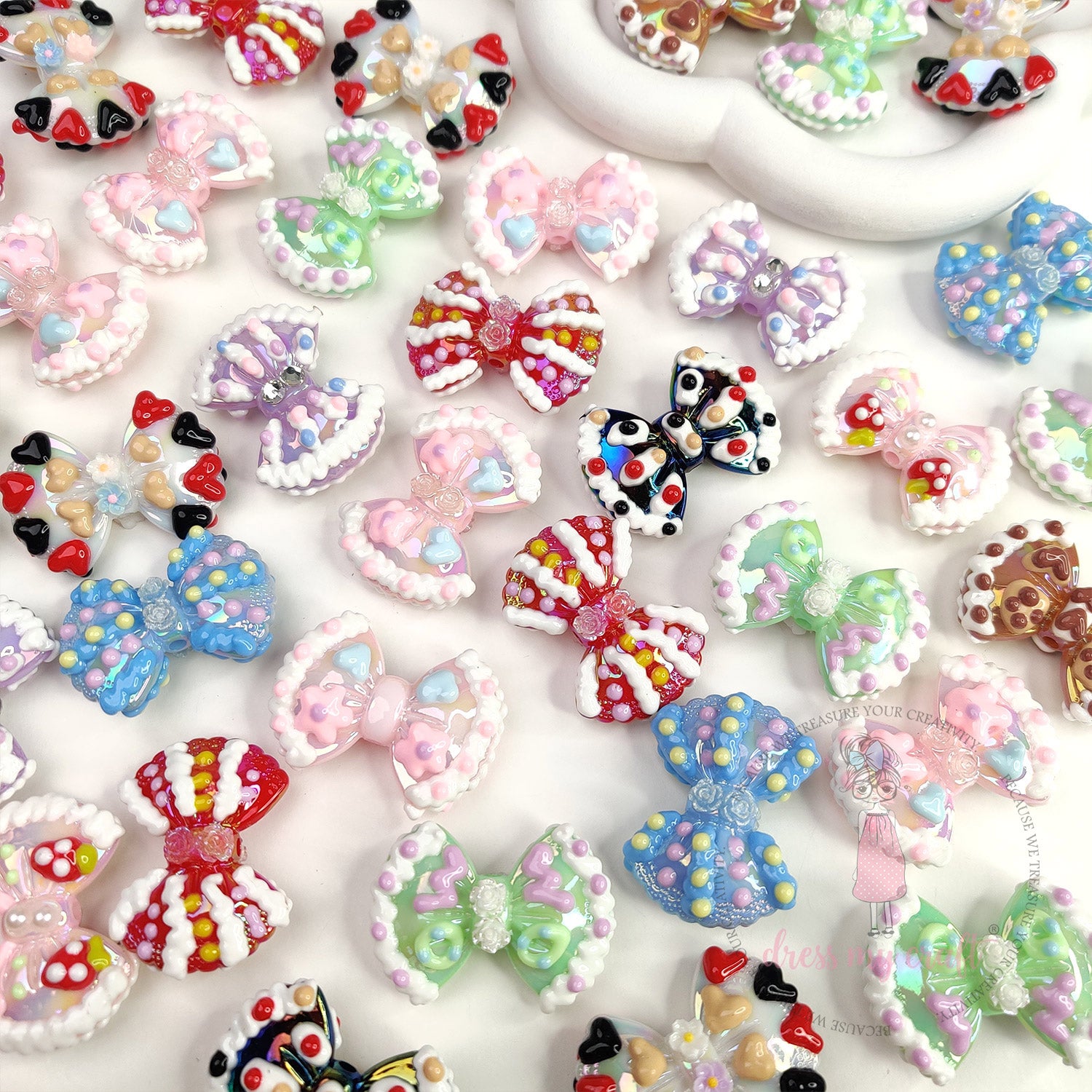 Holographic Hand-painted Bow Beads