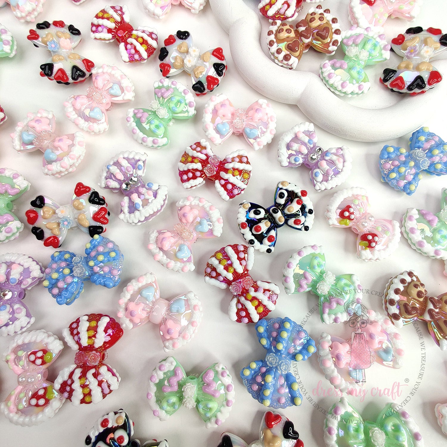 Holographic Hand-painted Bow Beads