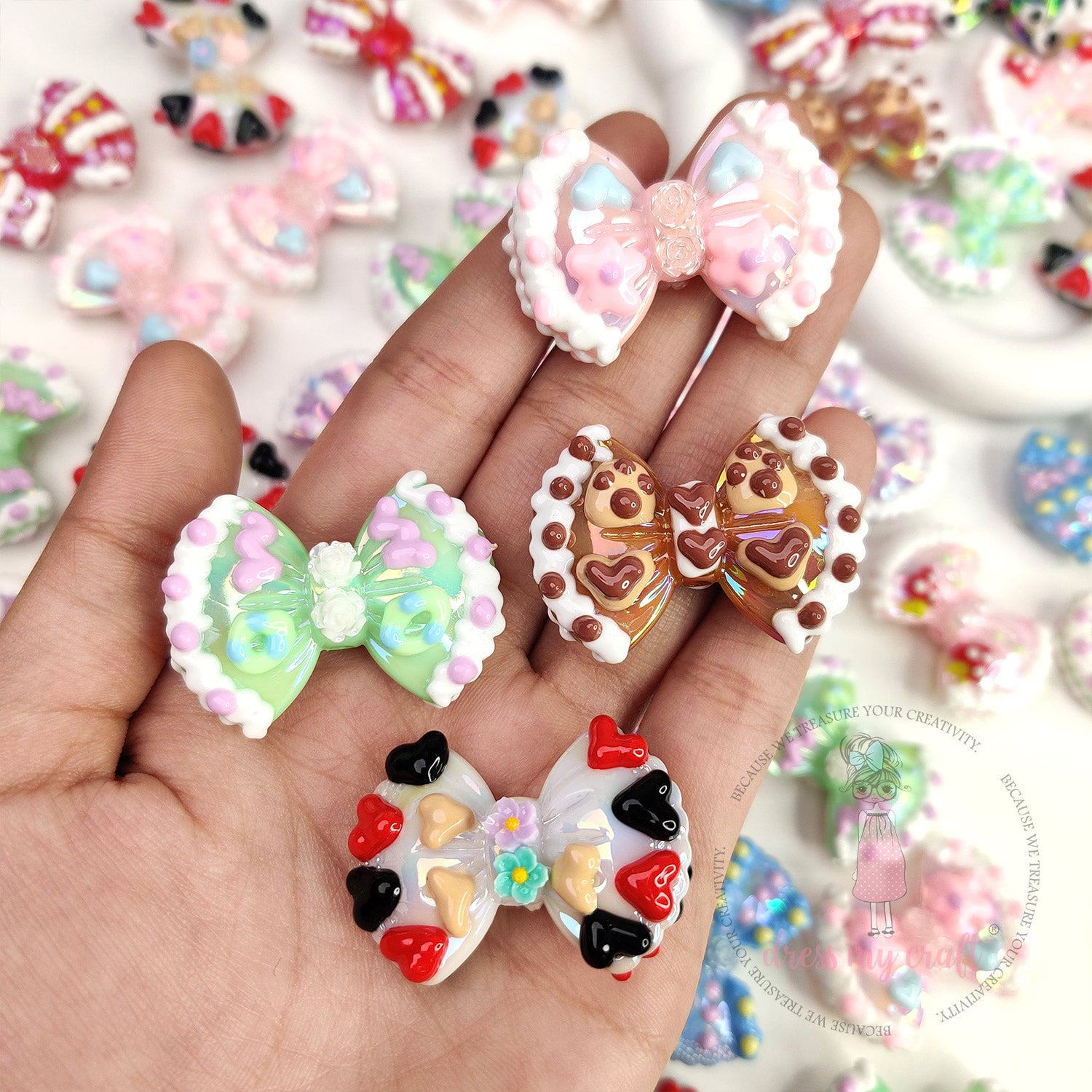 Holographic Hand-painted Bow Beads