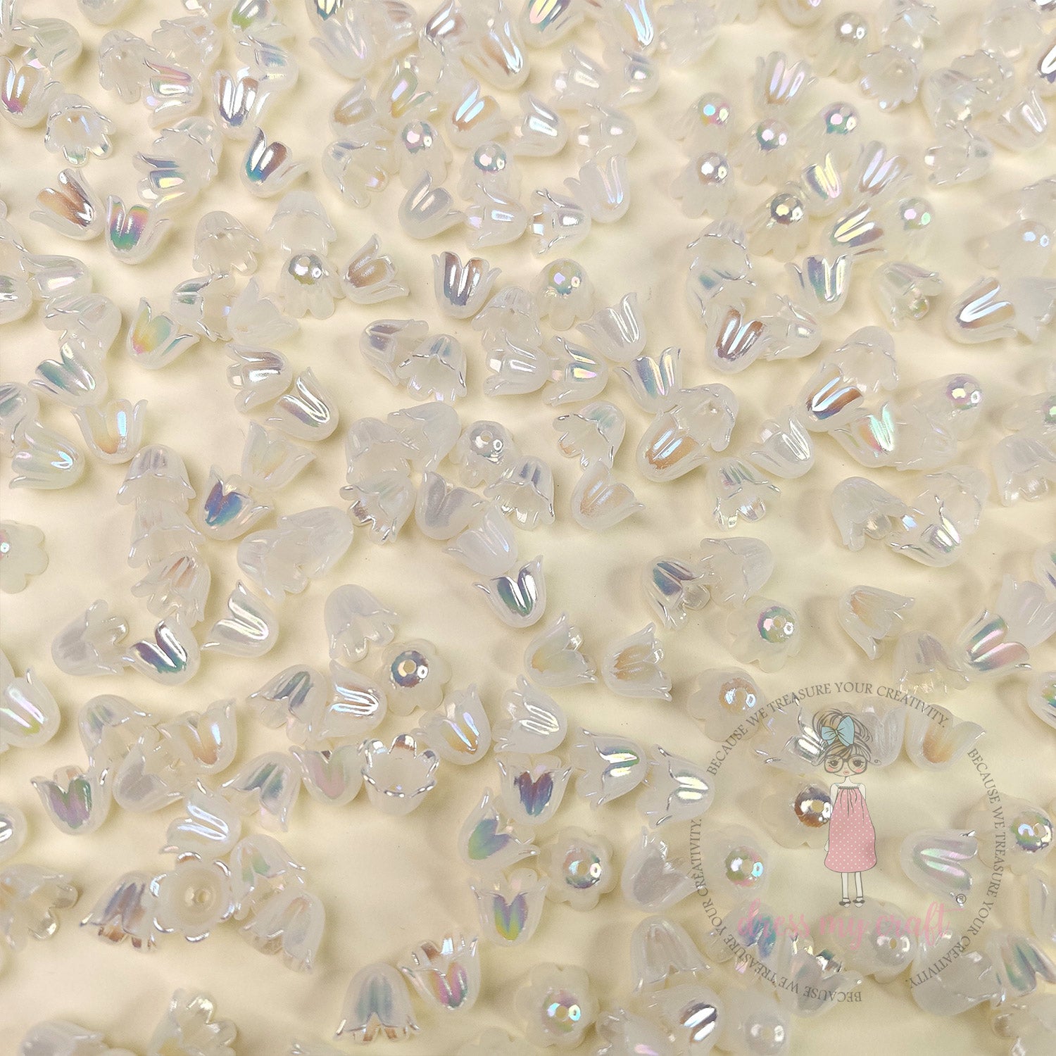 Holographic Tulip Bell Beads - White