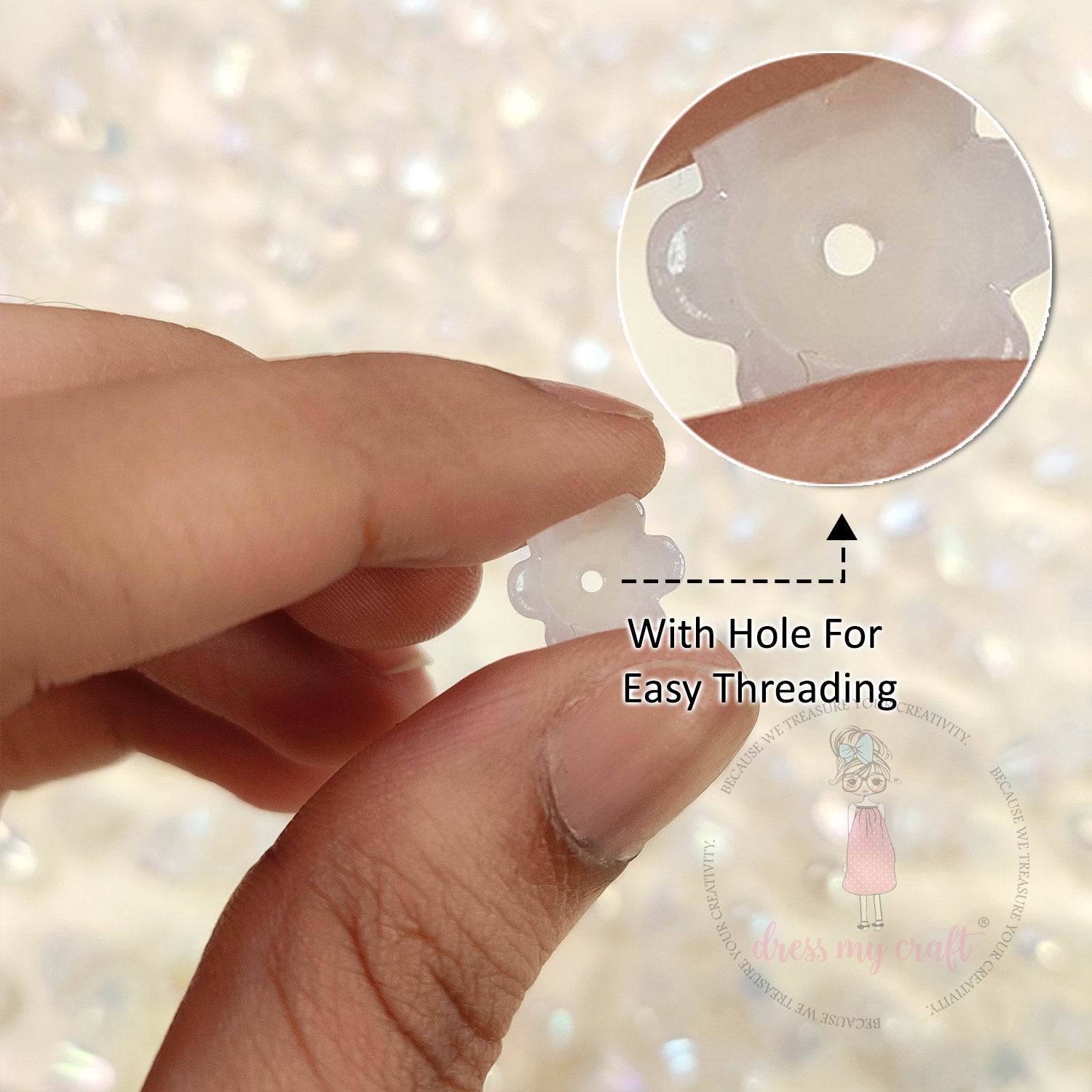 Holographic Tulip Bell Beads - White