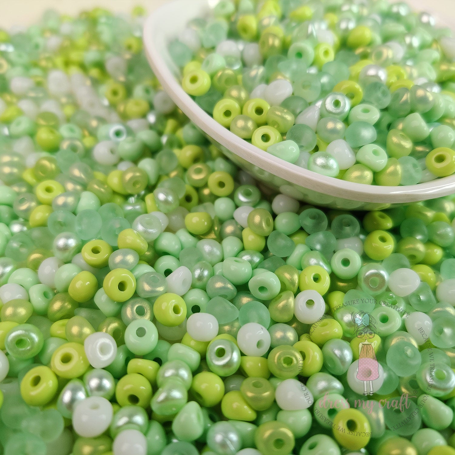 Pearl Tint Seed Beads - Green Family