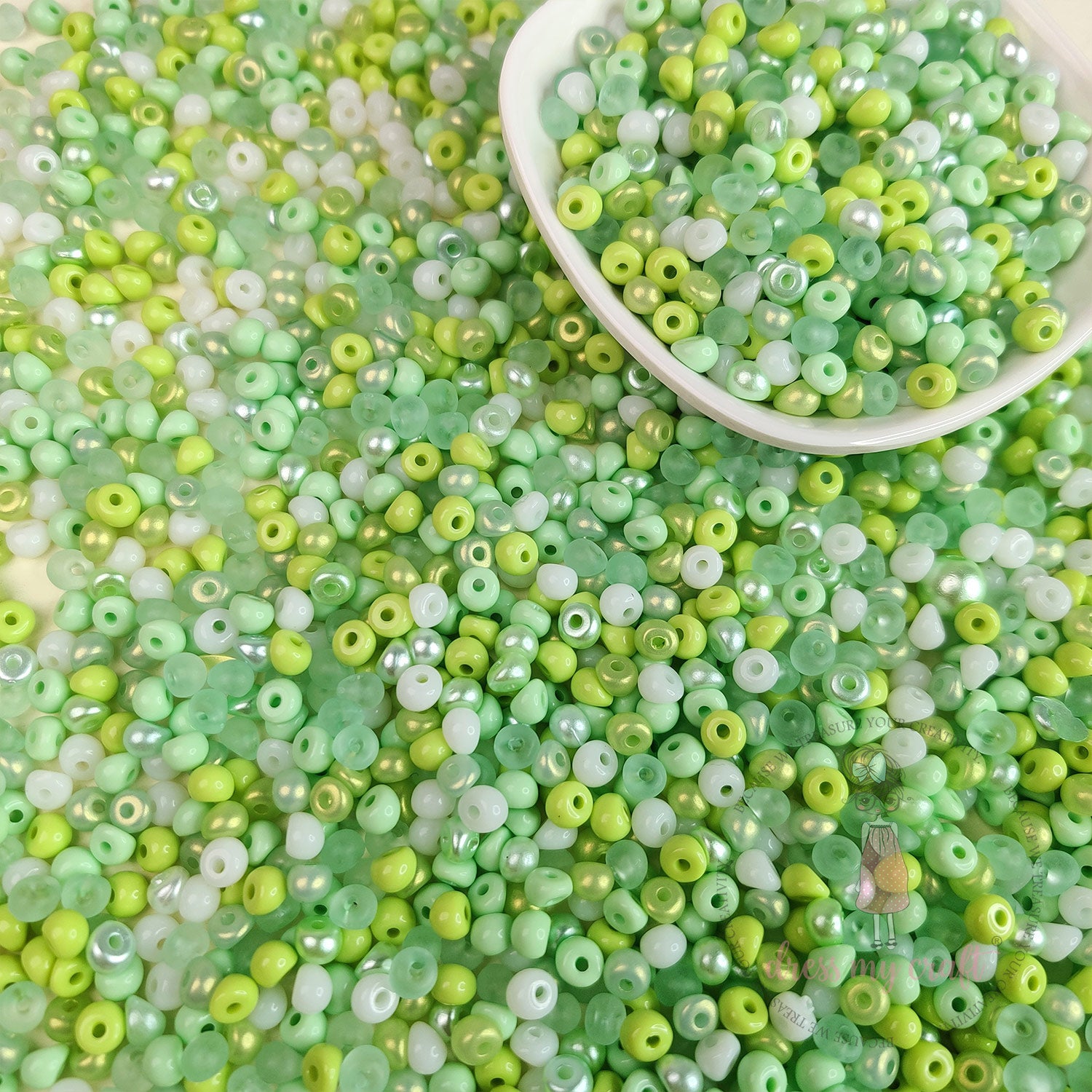 Pearl Tint Seed Beads - Green Family