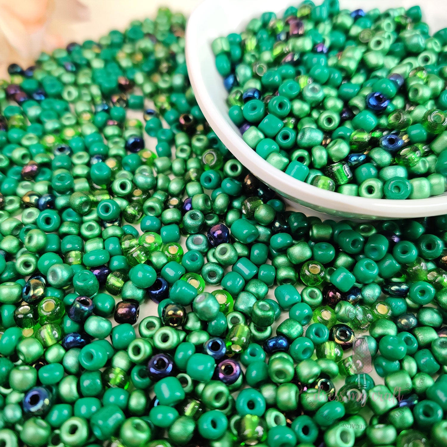 Acrylic Seed Beads - Dark Green Family