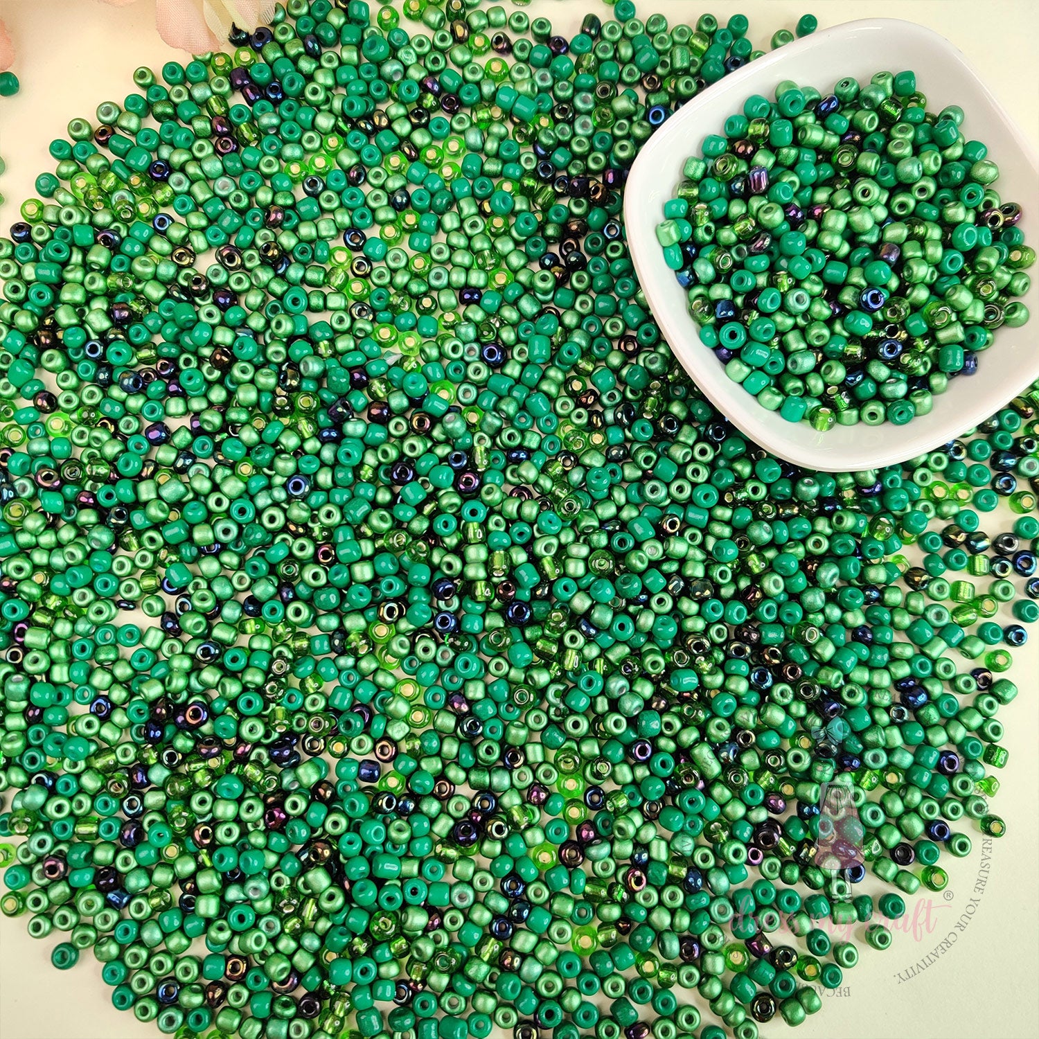 Acrylic Seed Beads - Dark Green Family