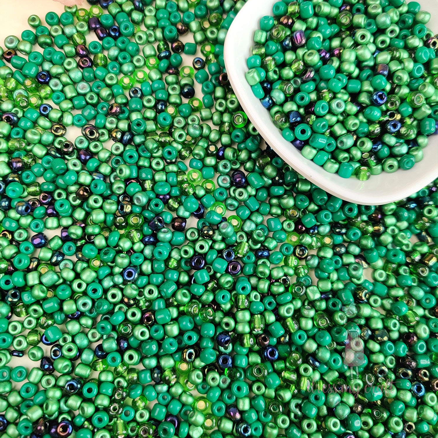 Acrylic Seed Beads - Dark Green Family