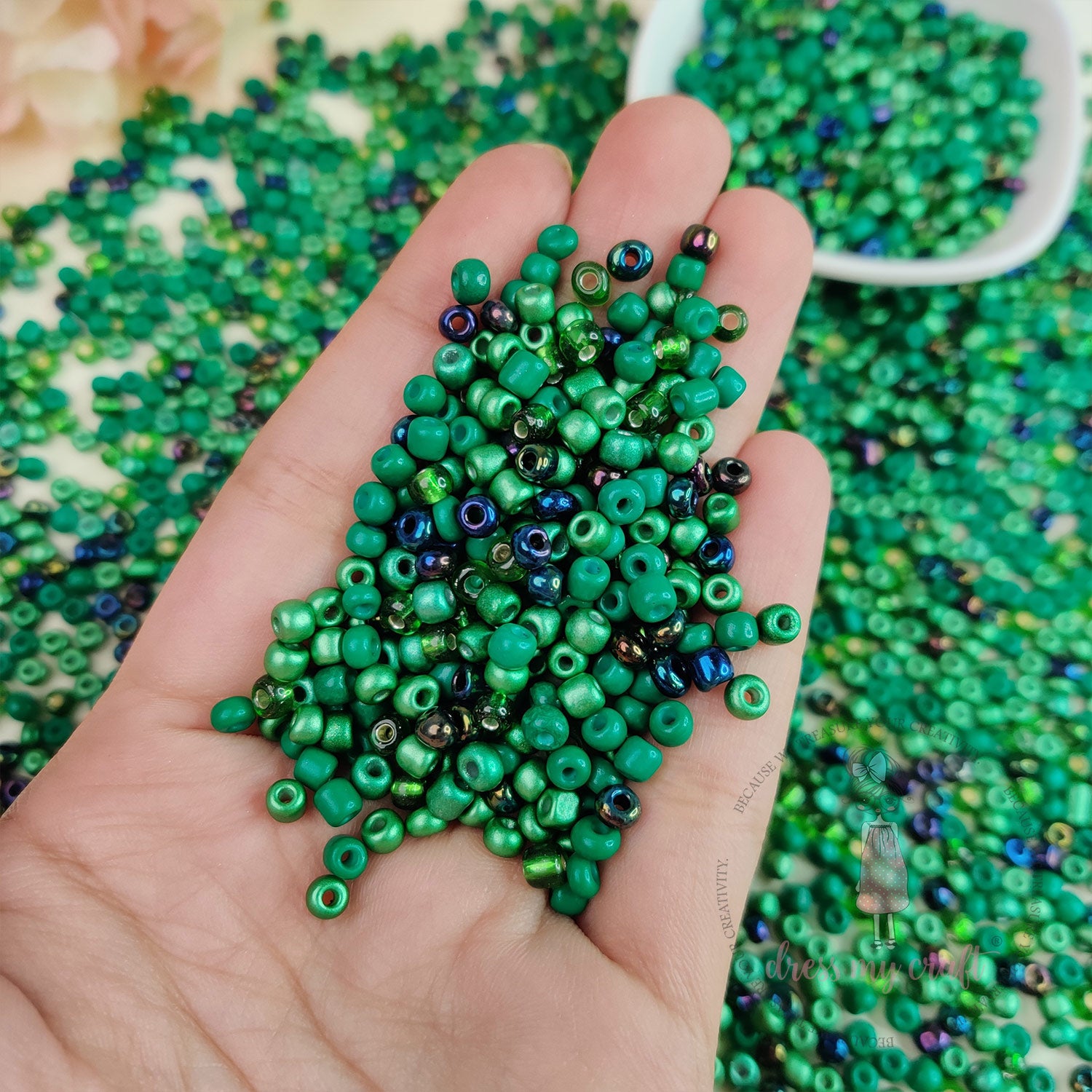 Acrylic Seed Beads - Dark Green Family